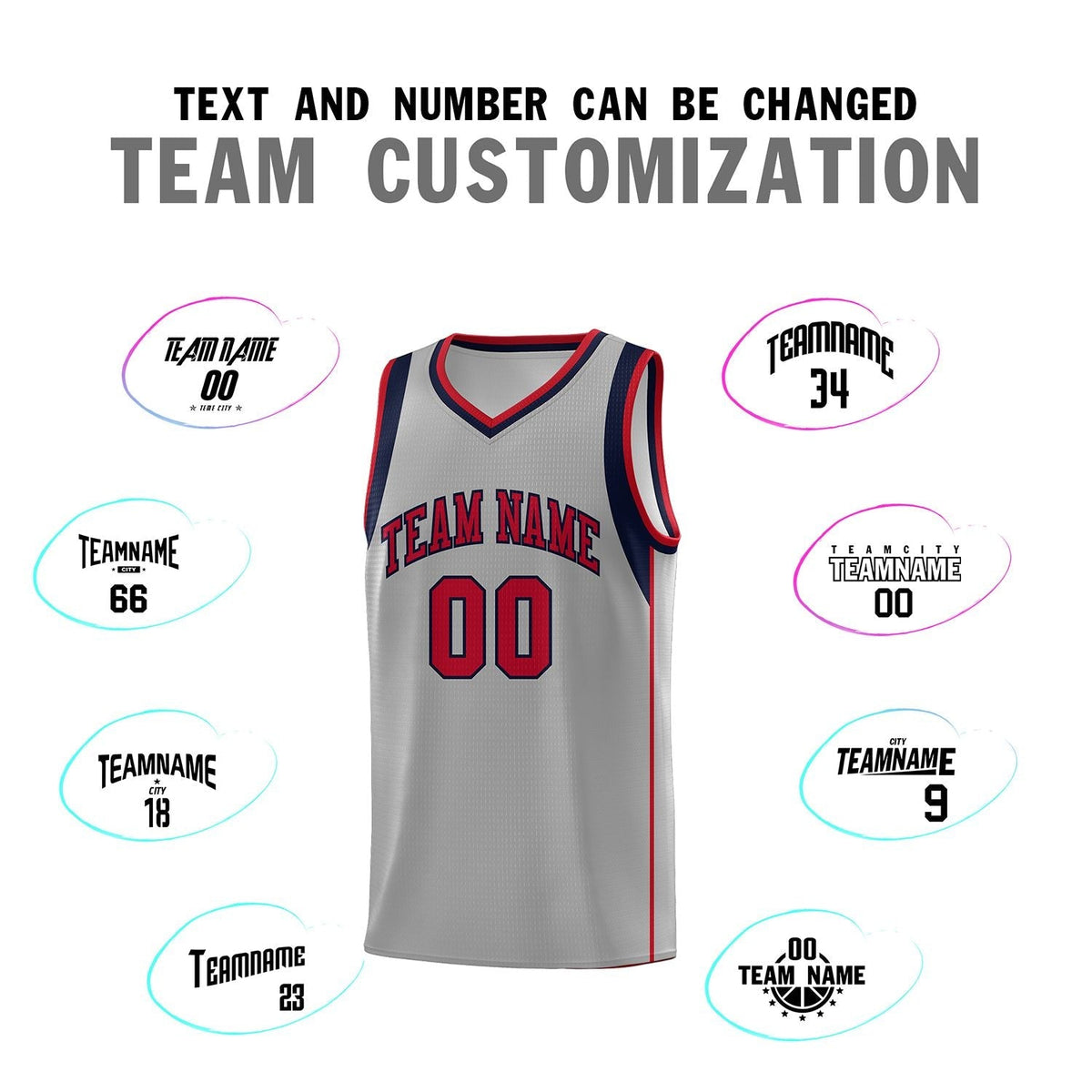 Custom Gray Navy-Red Sleeve Color Blocking Classic Sets Sports Uniform Basketball Jersey