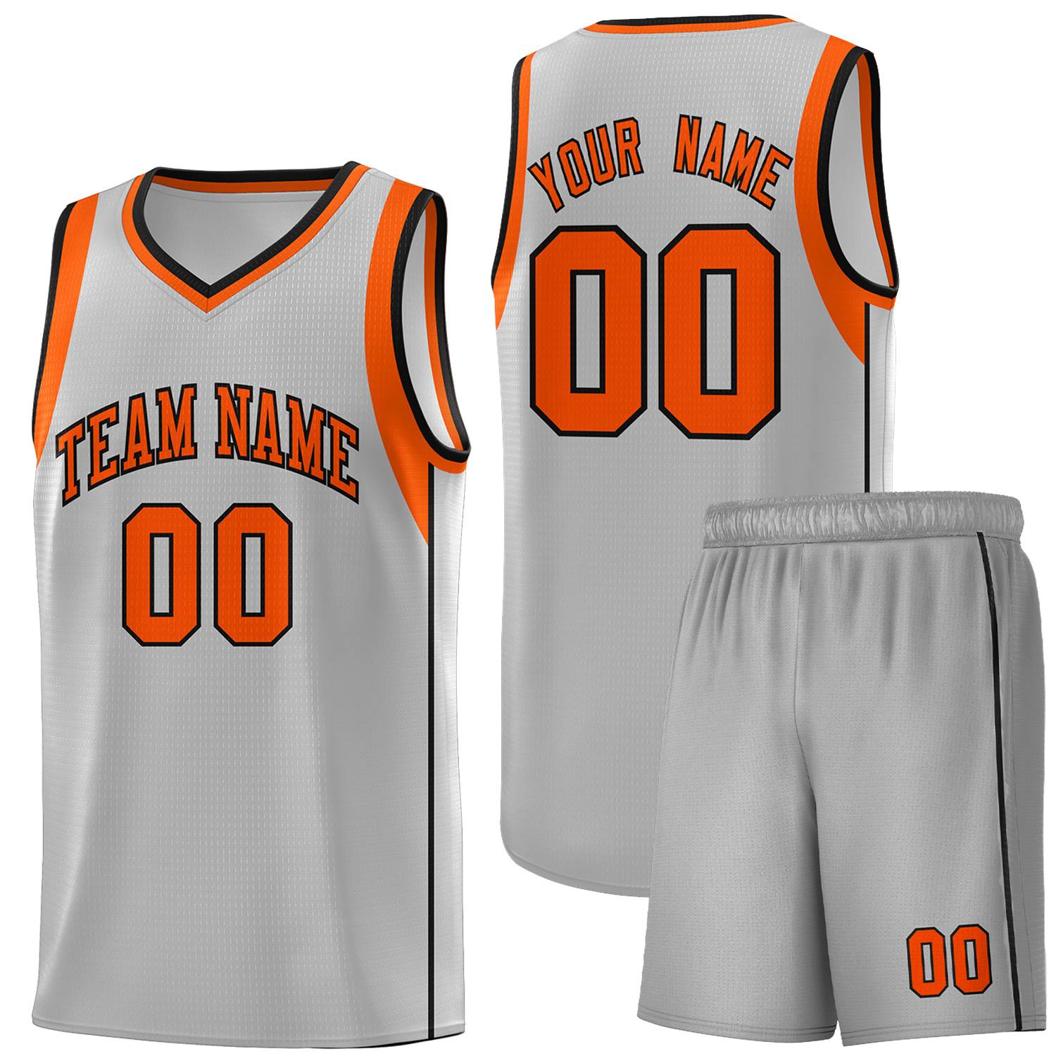 Custom Gray Orange-Black Sleeve Color Blocking Classic Sets Sports Uniform Basketball Jersey