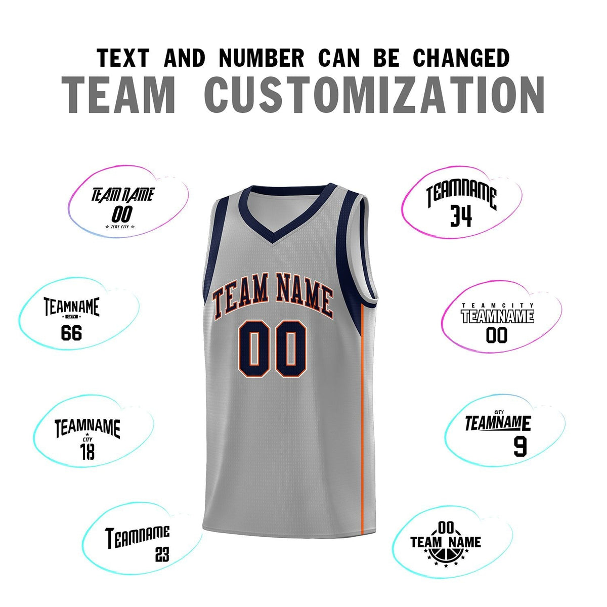 Custom Gray Navy-Orange Sleeve Color Blocking Classic Sets Sports Uniform Basketball Jersey