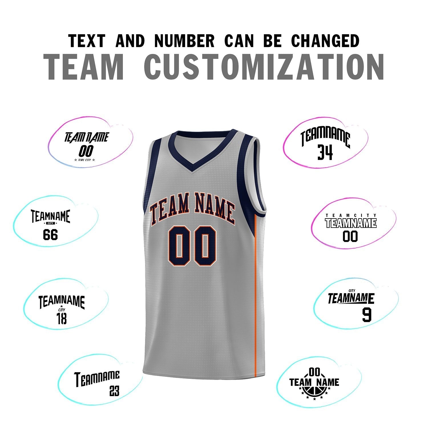 Custom Gray Navy-Orange Sleeve Color Blocking Classic Sets Sports Uniform Basketball Jersey
