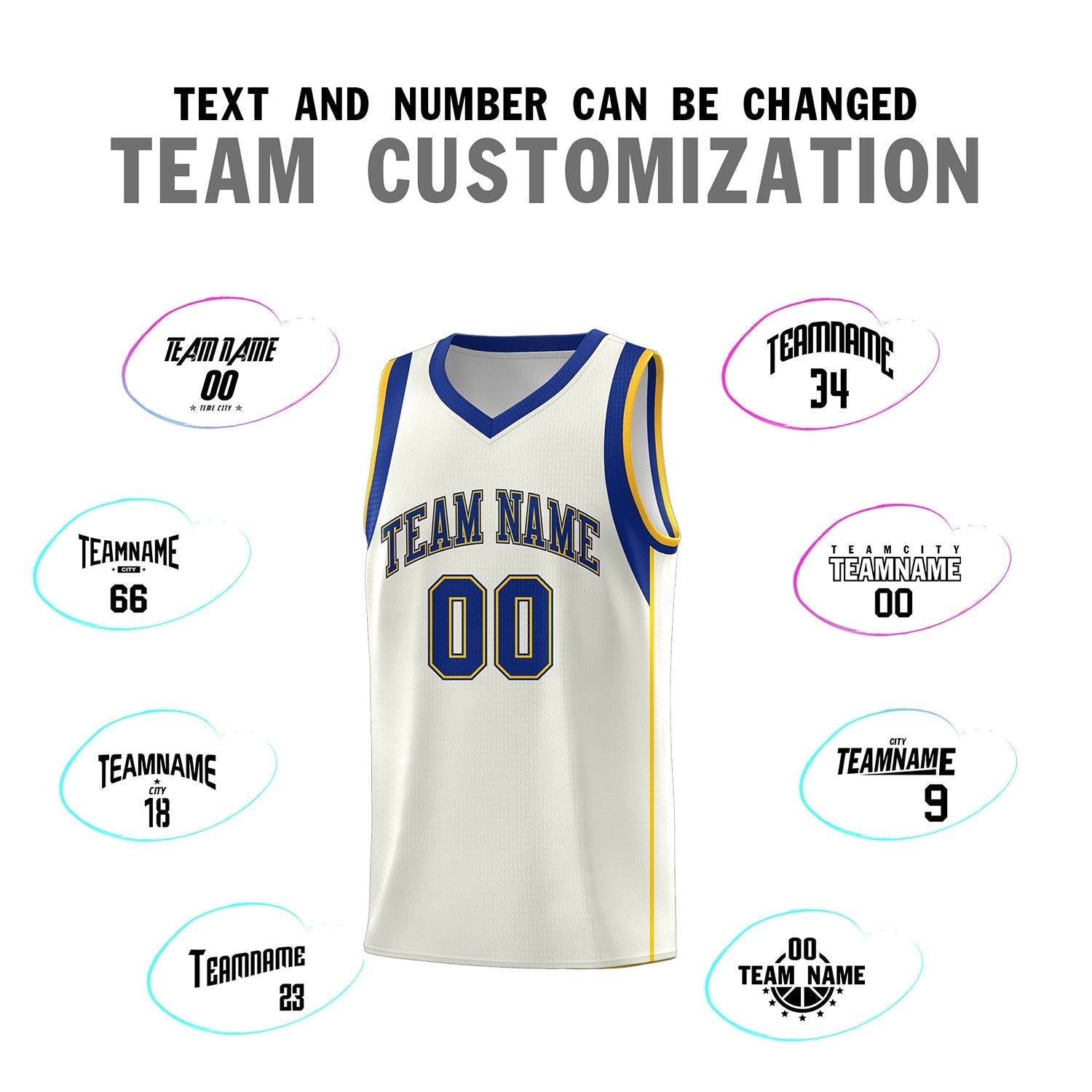 Custom Cream Royal-Gold Sleeve Color Blocking Classic Sets Sports Uniform Basketball Jersey