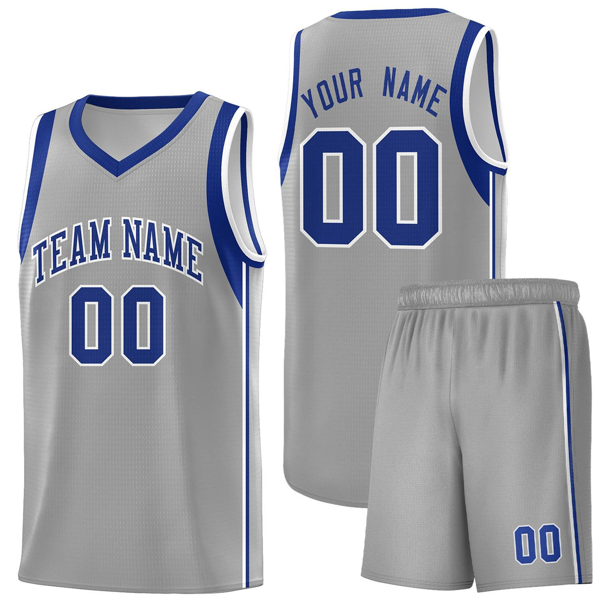 Custom Gray Royal-White Sleeve Color Blocking Classic Sets Sports Uniform Basketball Jersey