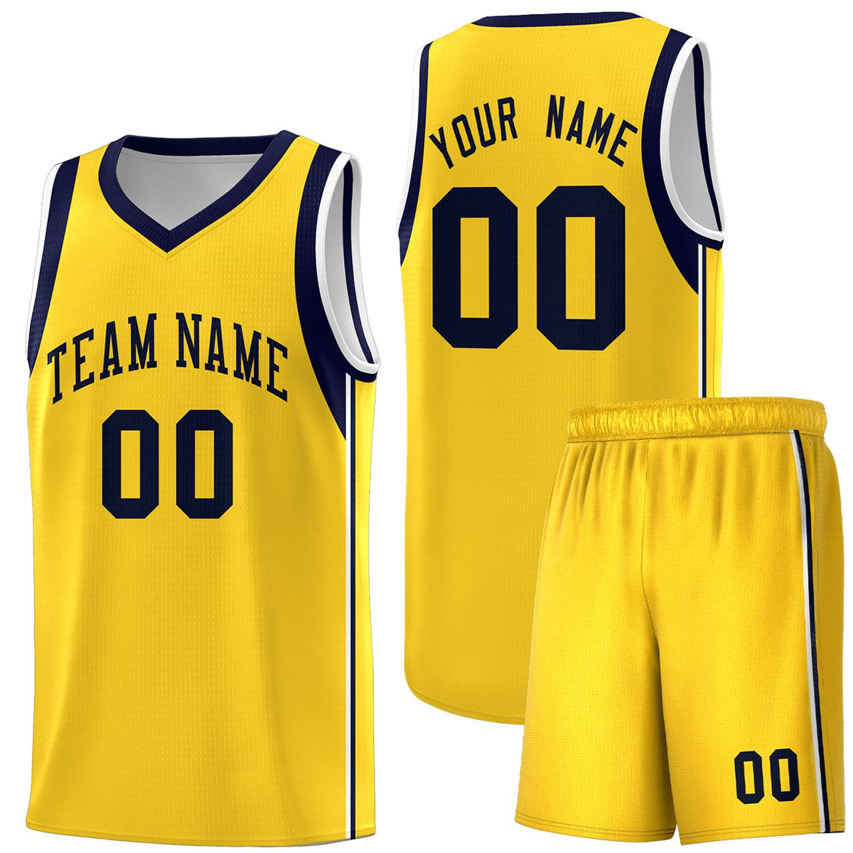 Custom Gold Navy Sleeve Color Blocking Classic Sets Sports Uniform Basketball Jersey