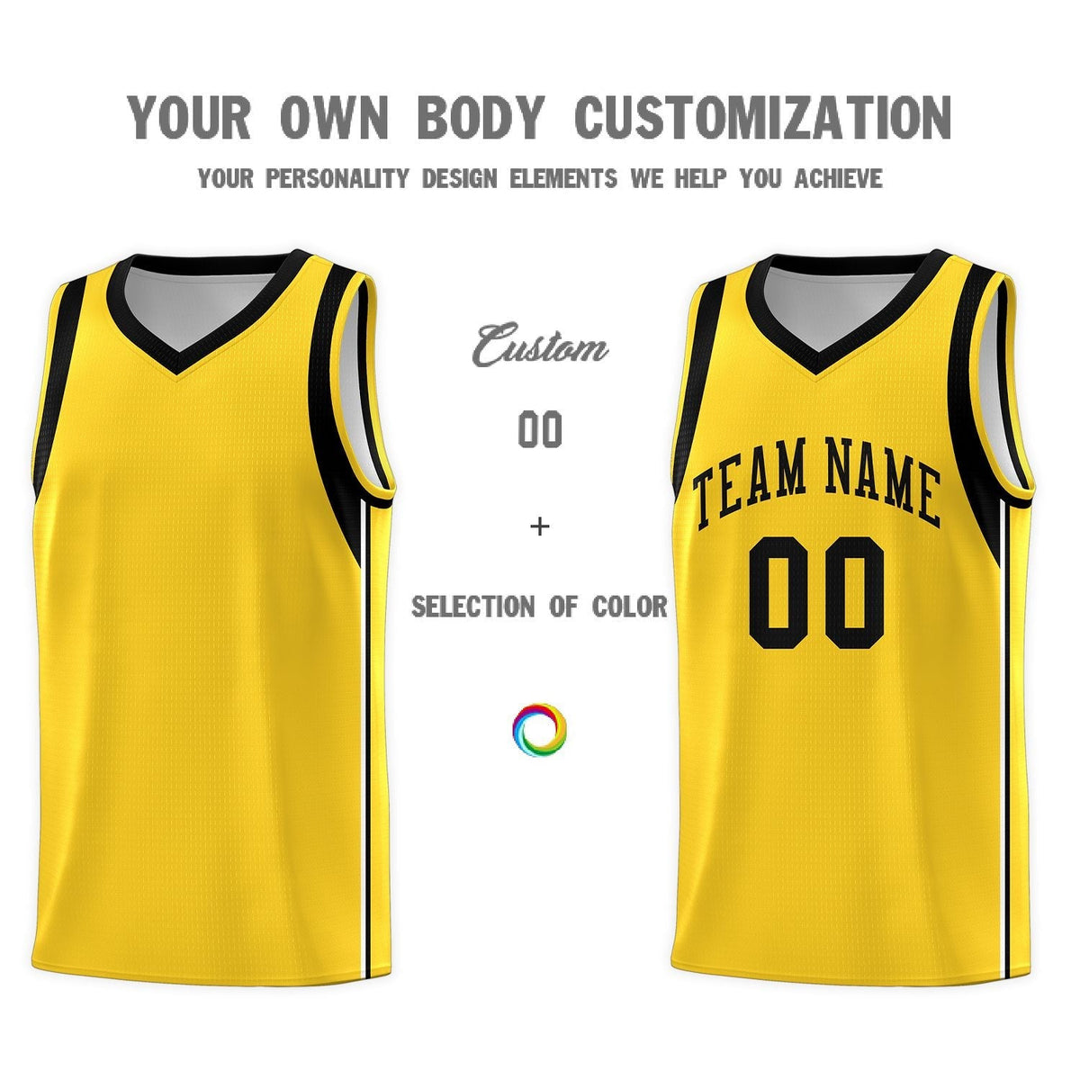 Custom Gold Black Sleeve Color Blocking Classic Sets Sports Uniform Basketball Jersey