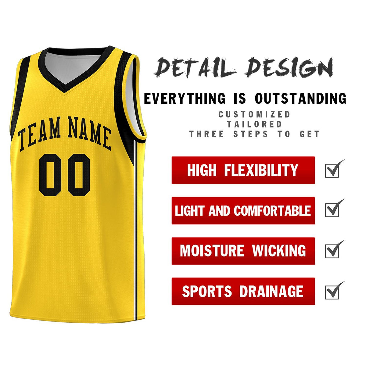 Custom Gold Black Sleeve Color Blocking Classic Sets Sports Uniform Basketball Jersey