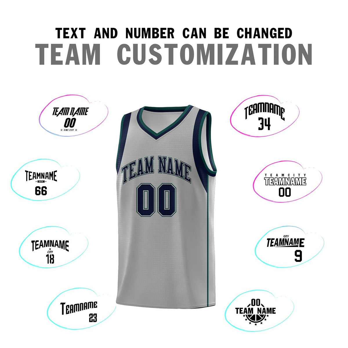 Custom Gray Navy-Green Sleeve Color Blocking Classic Sets Sports Uniform Basketball Jersey