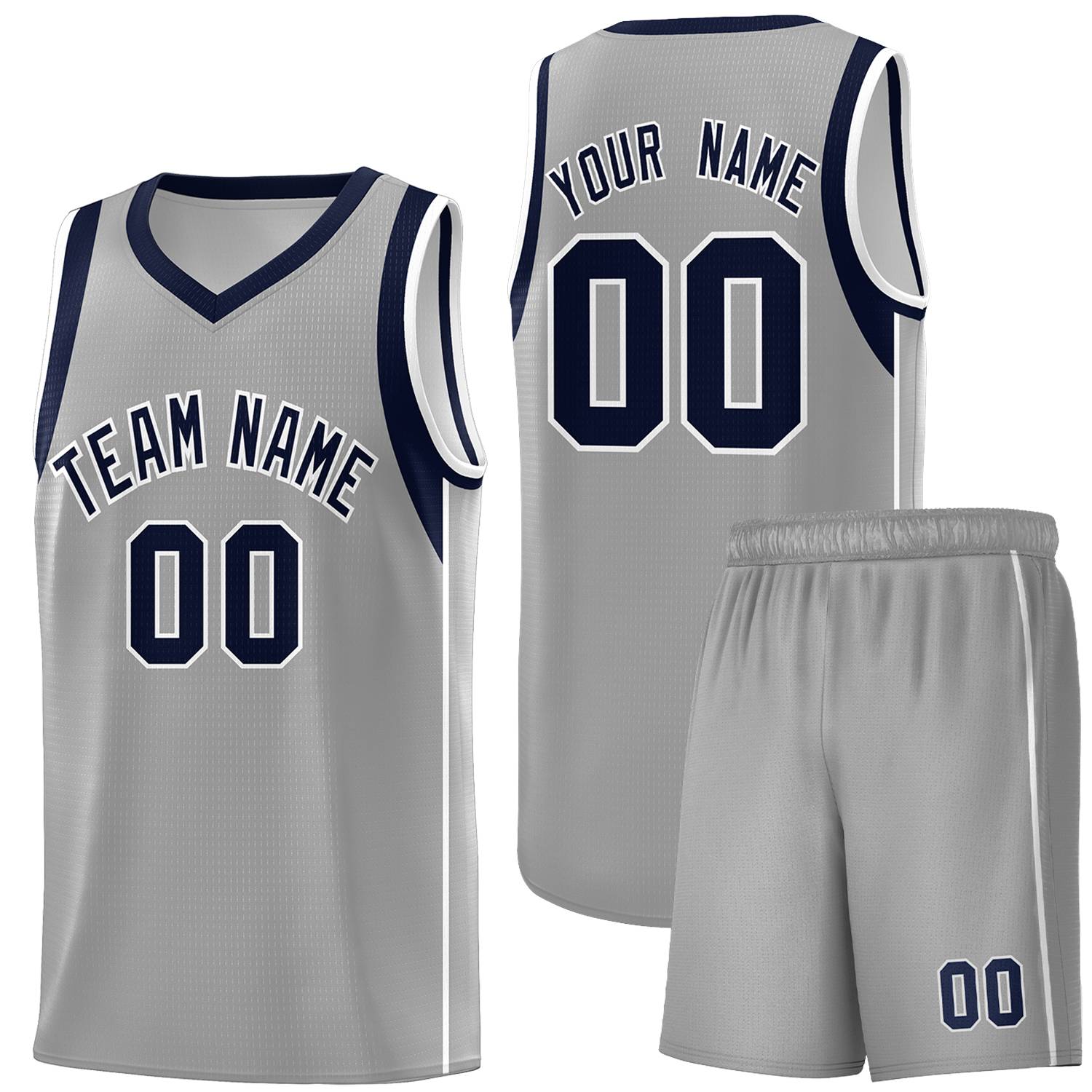 Custom Gray Navy-White Sleeve Color Blocking Classic Sets Sports Uniform Basketball Jersey