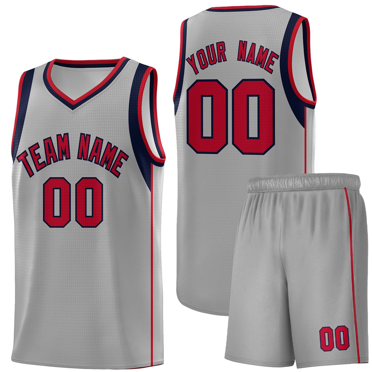 Custom Gray Navy-Red Sleeve Color Blocking Classic Sets Sports Uniform Basketball Jersey