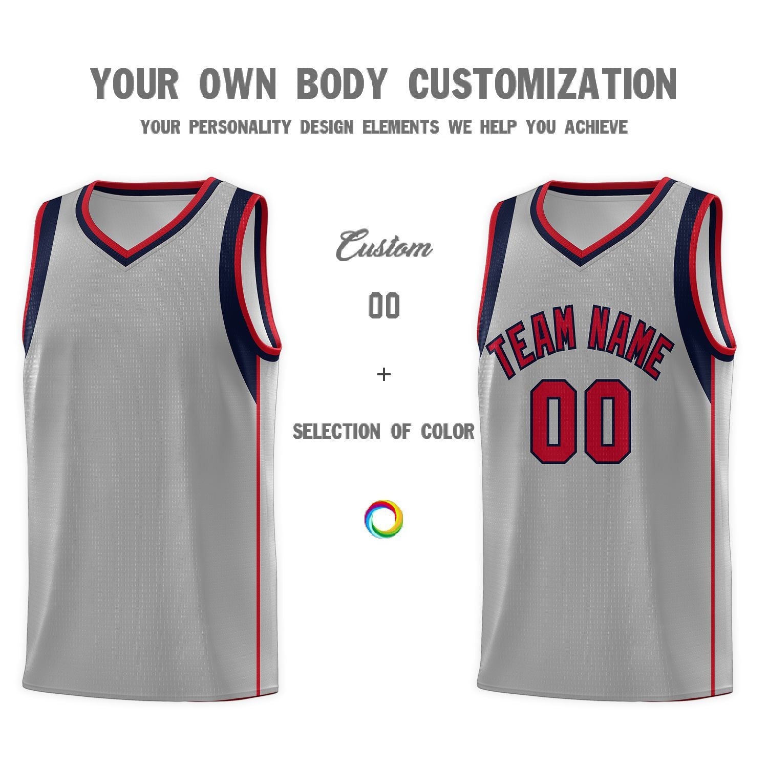 Custom Gray Navy-Red Sleeve Color Blocking Classic Sets Sports Uniform Basketball Jersey