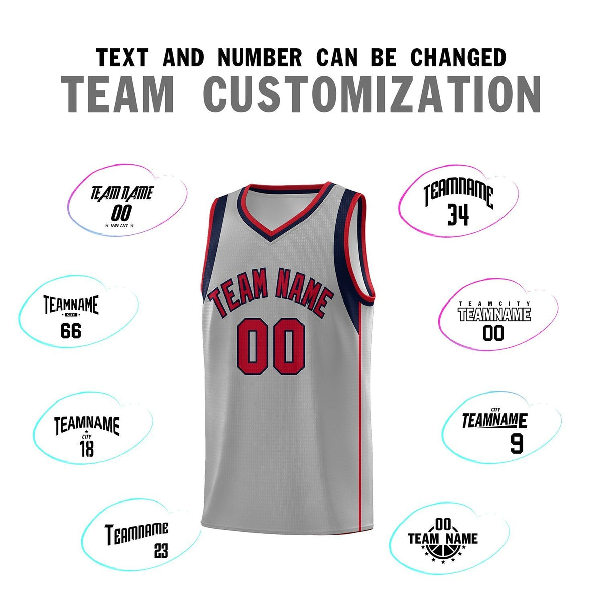 Custom Gray Navy-Red Sleeve Color Blocking Classic Sets Sports Uniform Basketball Jersey