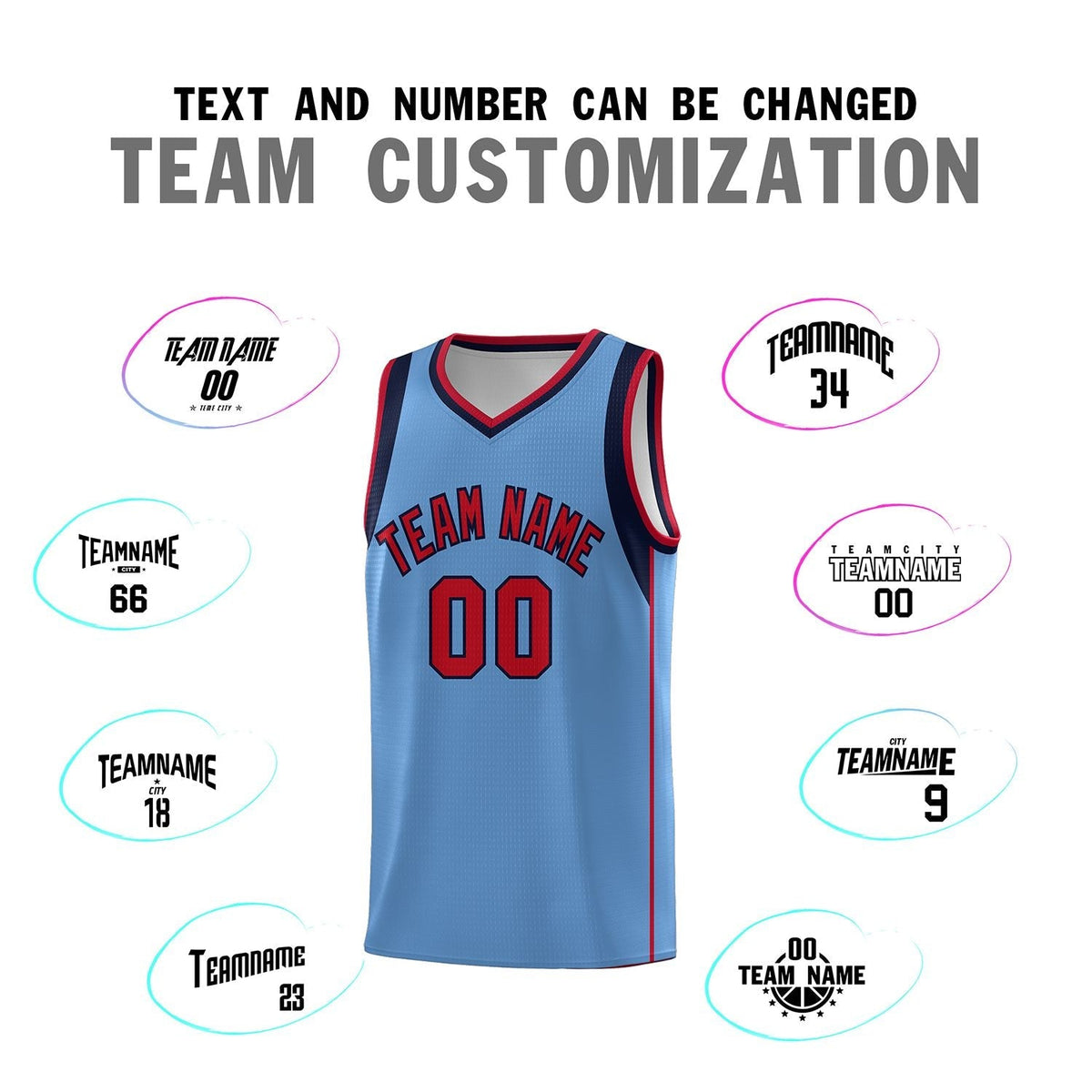 Custom Light Blue Navy-Red Sleeve Color Blocking Classic Sets Sports Uniform Basketball Jersey