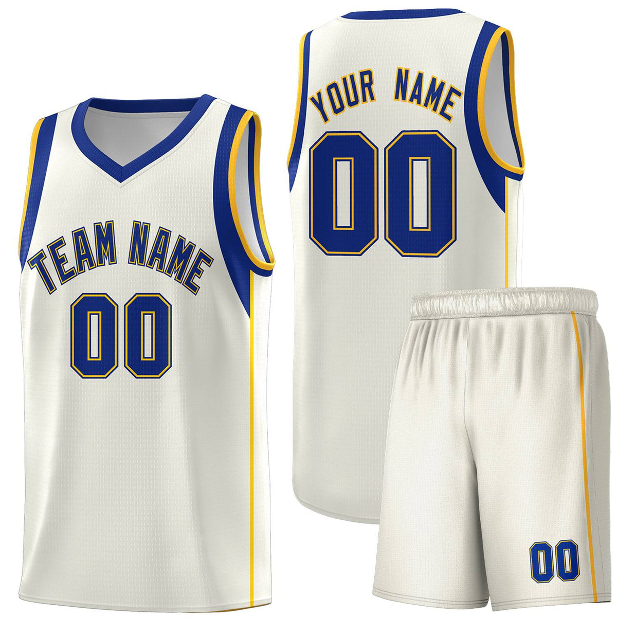 Custom Cream Royal-Gold Sleeve Color Blocking Classic Sets Sports Uniform Basketball Jersey