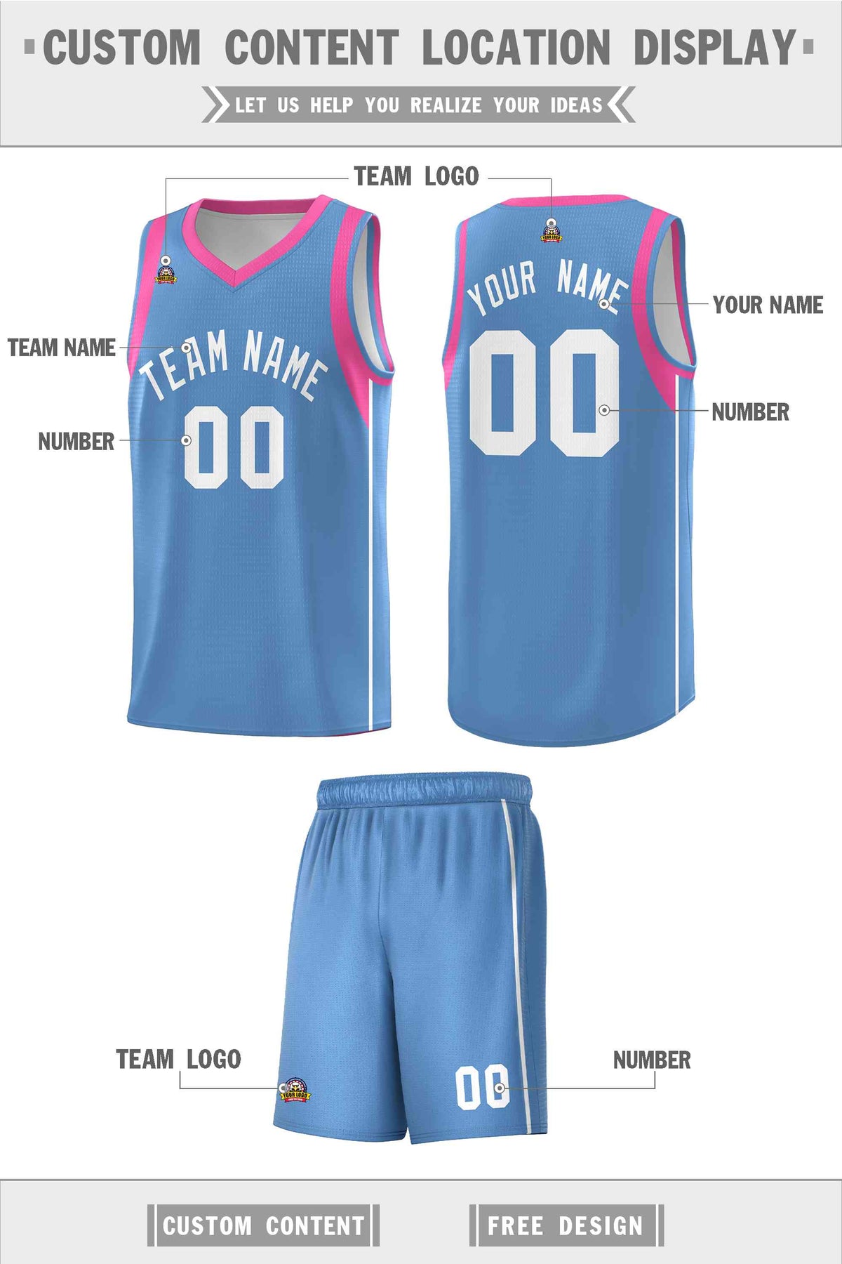 Custom Light Blue White Sleeve Color Blocking Classic Sets Sports Uniform Basketball Jersey