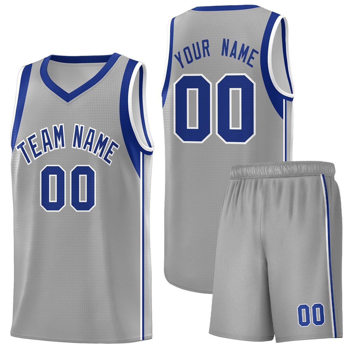 Custom Gray Royal-White Sleeve Color Blocking Classic Sets Sports Uniform Basketball Jersey
