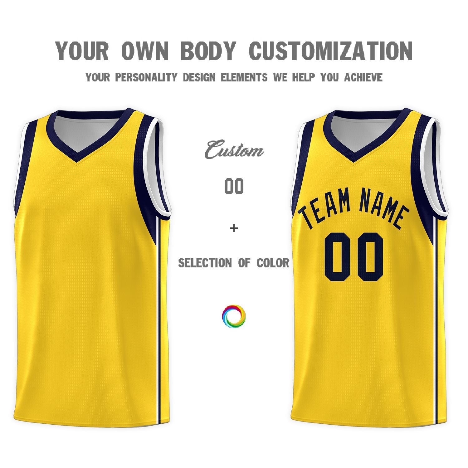 Custom Gold Navy Sleeve Color Blocking Classic Sets Sports Uniform Basketball Jersey