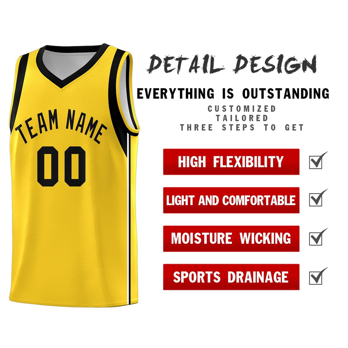 Custom Gold Black Sleeve Color Blocking Classic Sets Sports Uniform Basketball Jersey