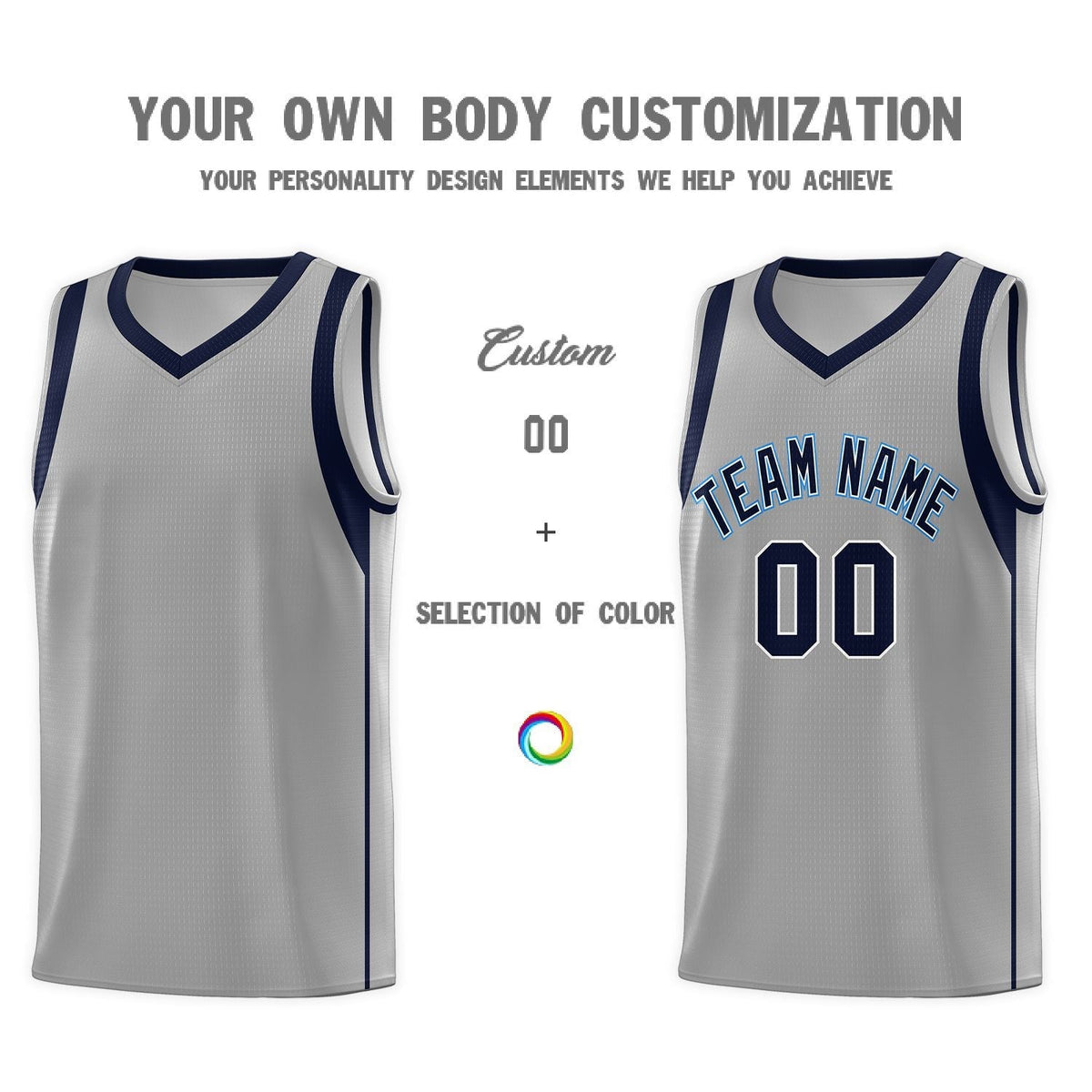 Custom Gray Navy-White Sleeve Color Blocking Classic Sets Sports Uniform Basketball Jersey