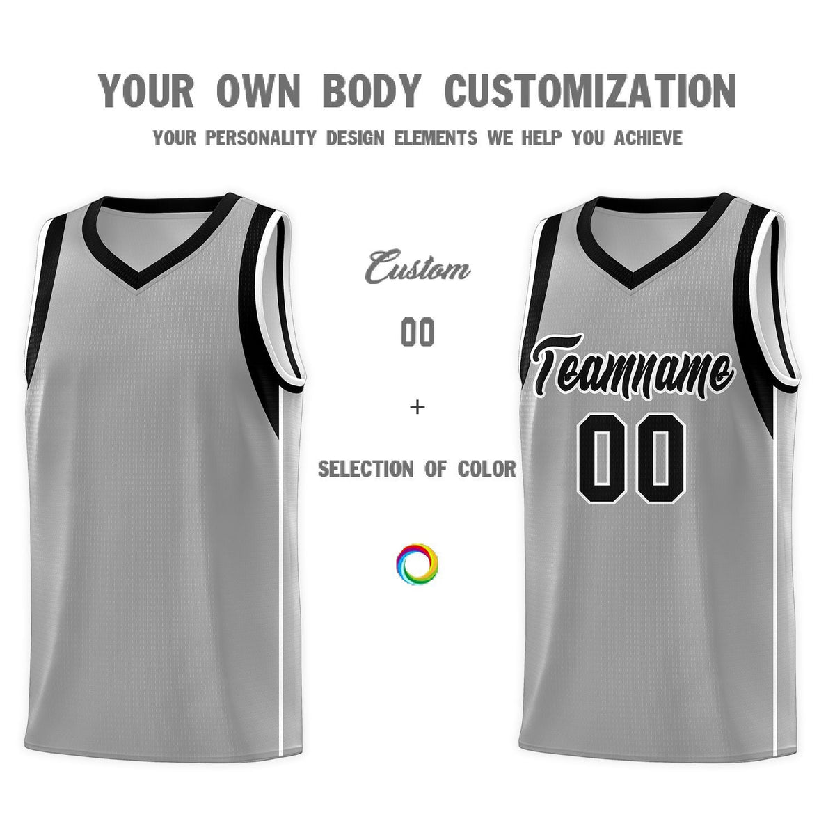 Custom Gray Black-White Sleeve Color Blocking Classic Sets Sports Uniform Basketball Jersey