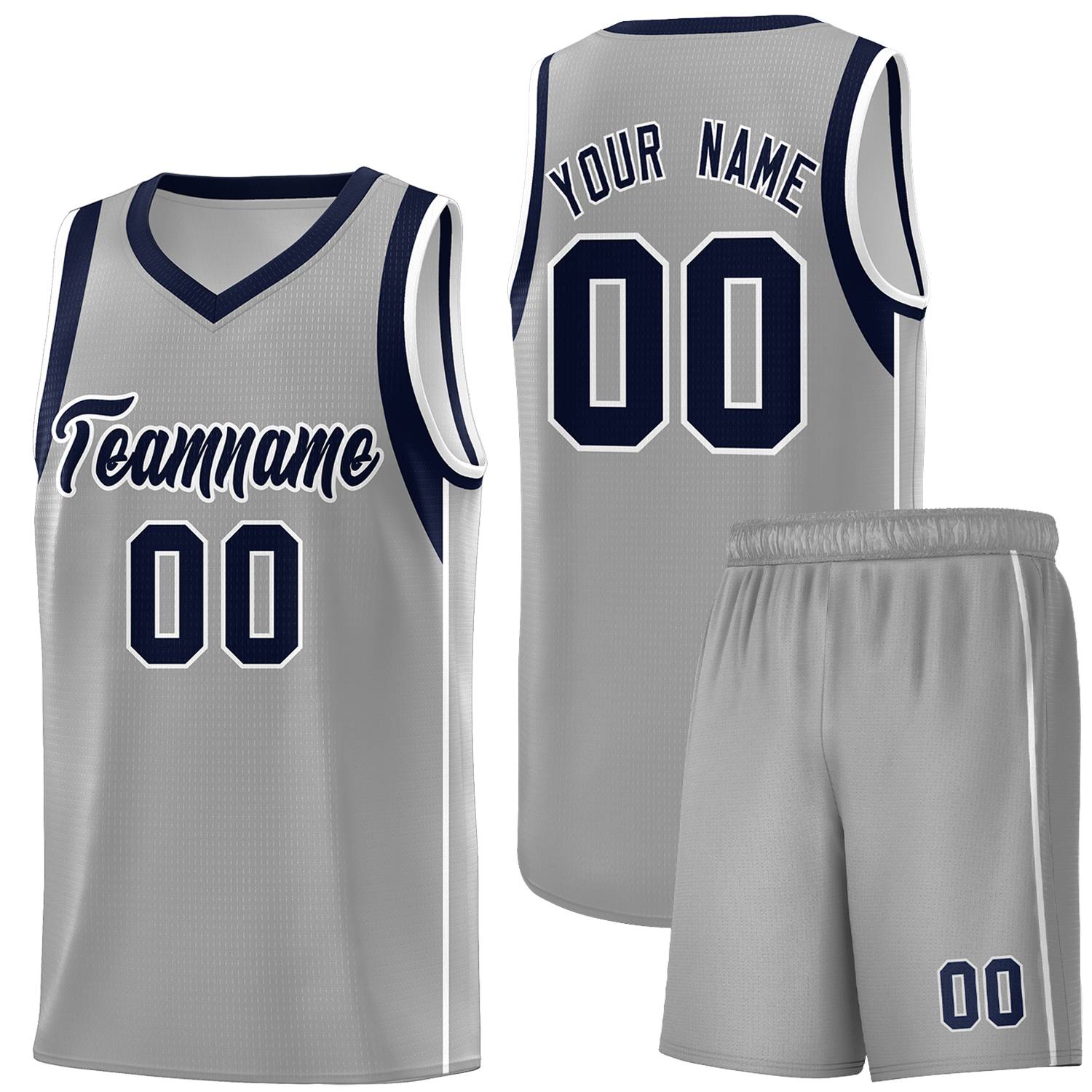 Custom Gray Navy-White Sleeve Color Blocking Classic Sets Sports Uniform Basketball Jersey