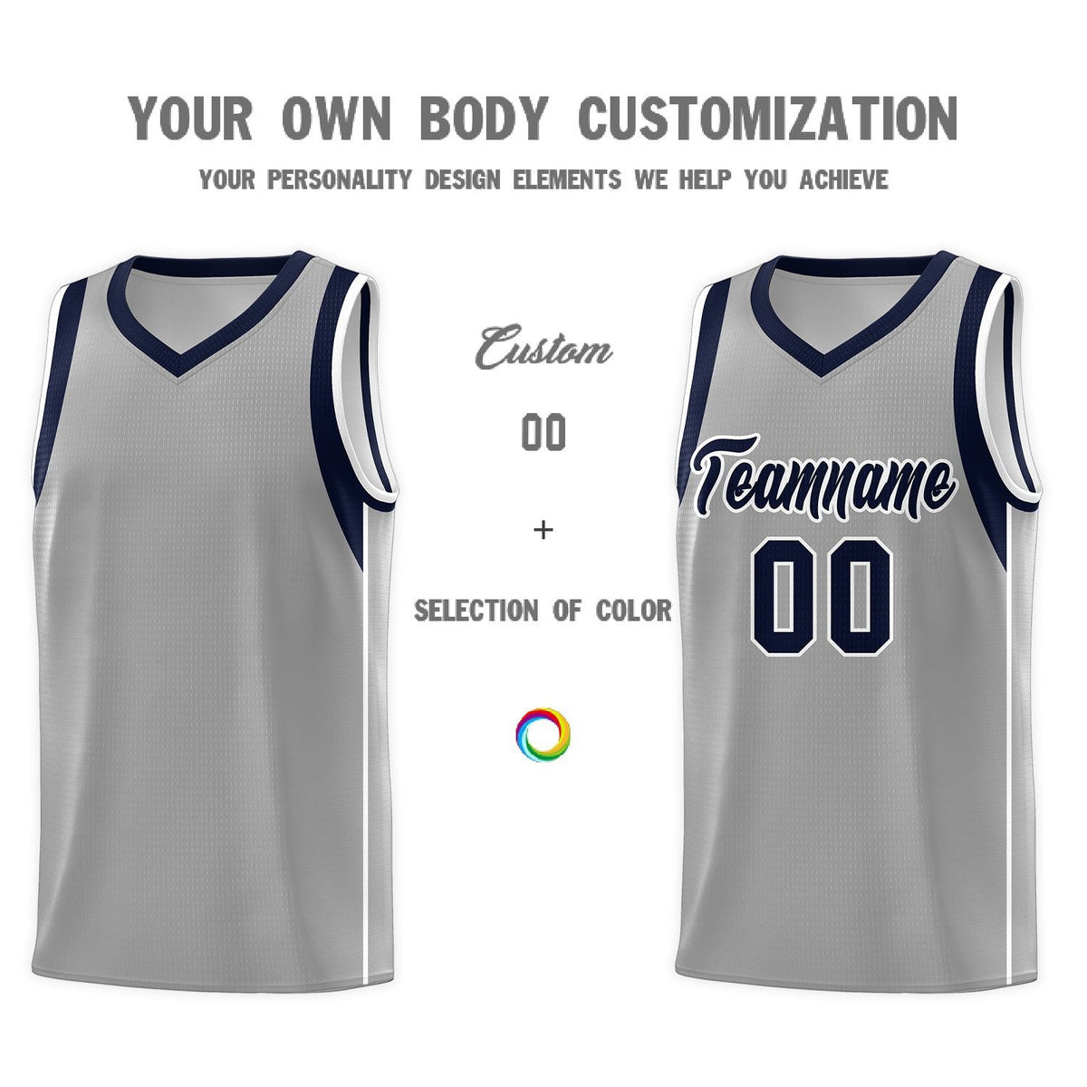 Custom Gray Navy-White Sleeve Color Blocking Classic Sets Sports Uniform Basketball Jersey