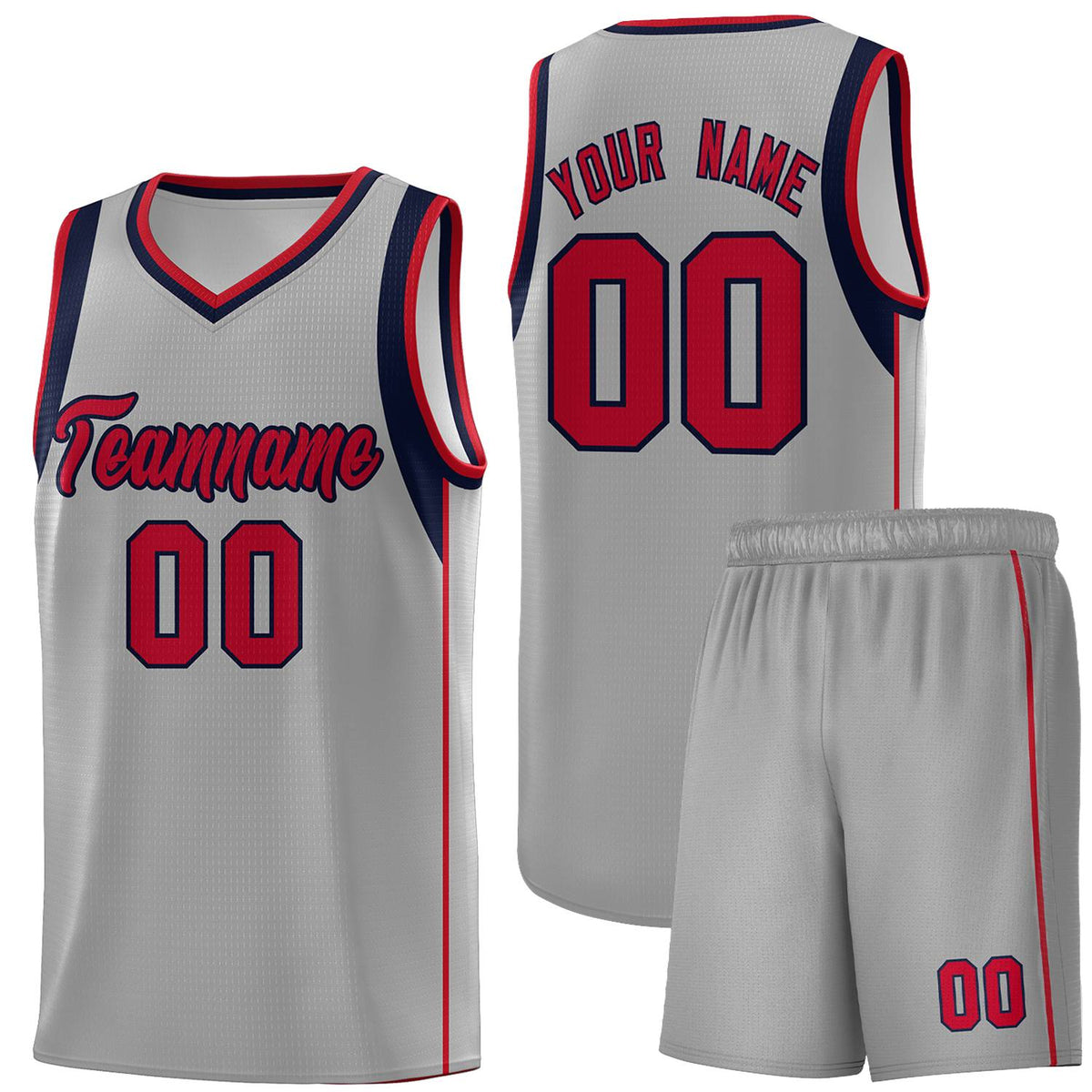 Custom Gray Navy-Red Sleeve Color Blocking Classic Sets Sports Uniform Basketball Jersey