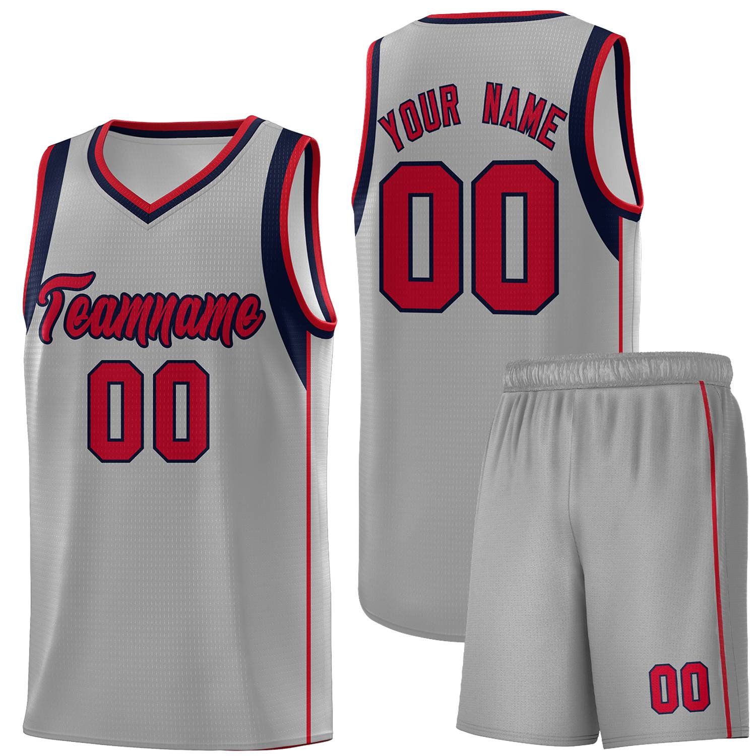Custom Gray Navy-Red Sleeve Color Blocking Classic Sets Sports Uniform Basketball Jersey
