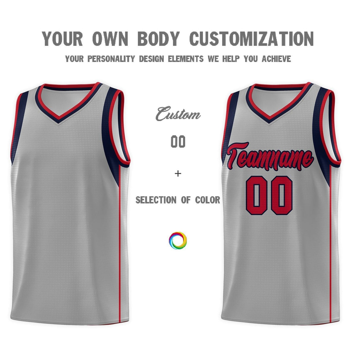 Custom Gray Navy-Red Sleeve Color Blocking Classic Sets Sports Uniform Basketball Jersey