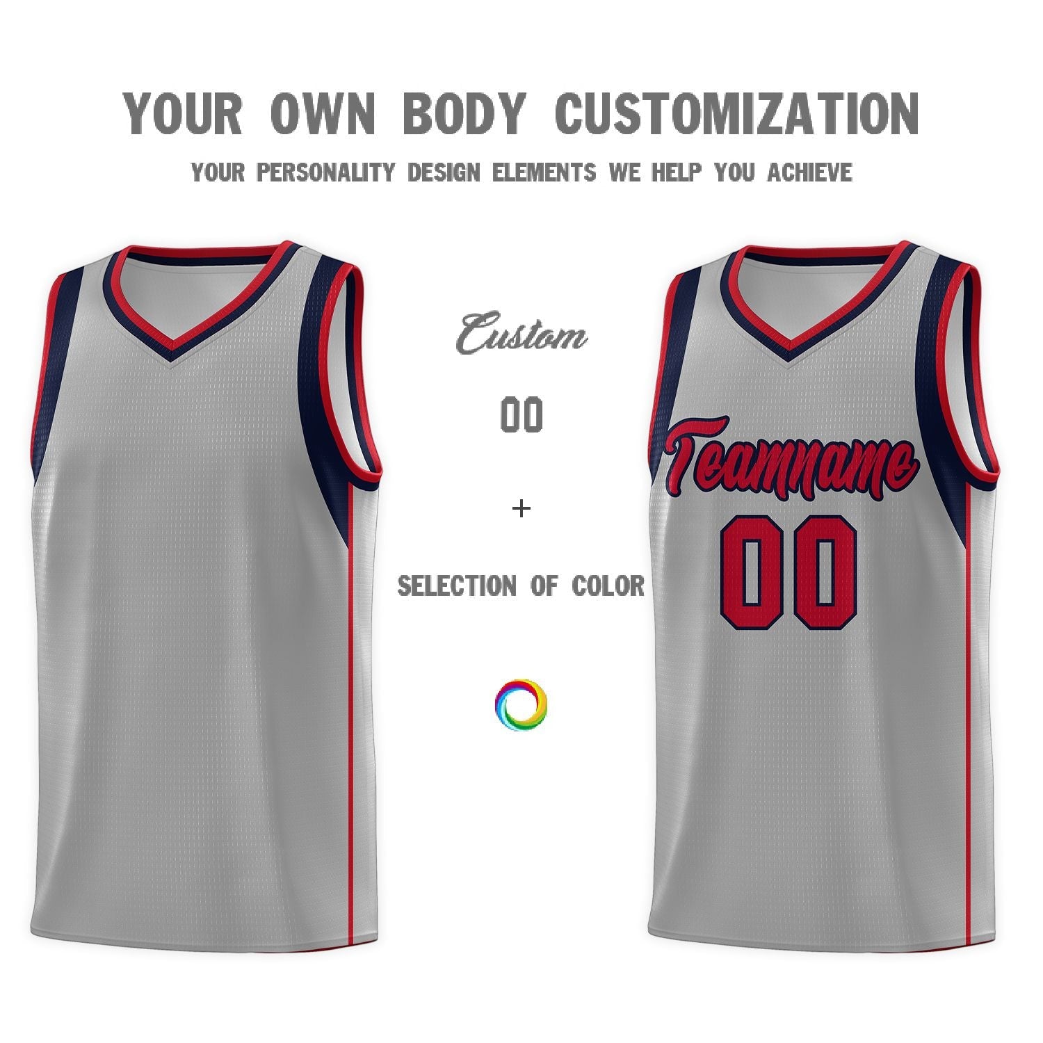 Custom Gray Navy-Red Sleeve Color Blocking Classic Sets Sports Uniform Basketball Jersey