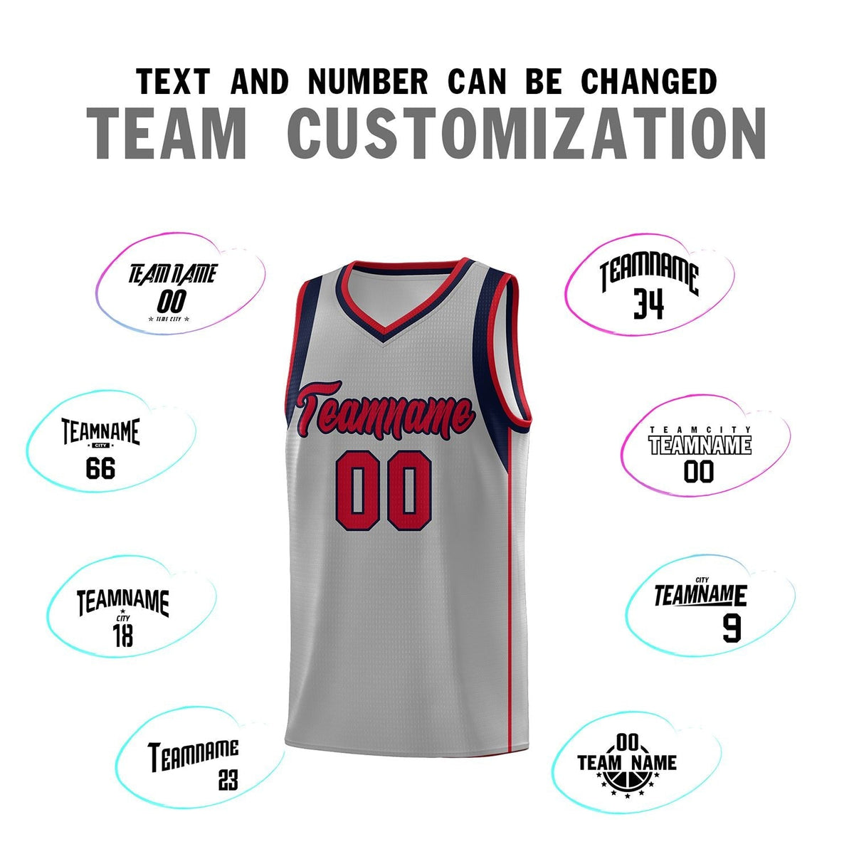 Custom Gray Navy-Red Sleeve Color Blocking Classic Sets Sports Uniform Basketball Jersey