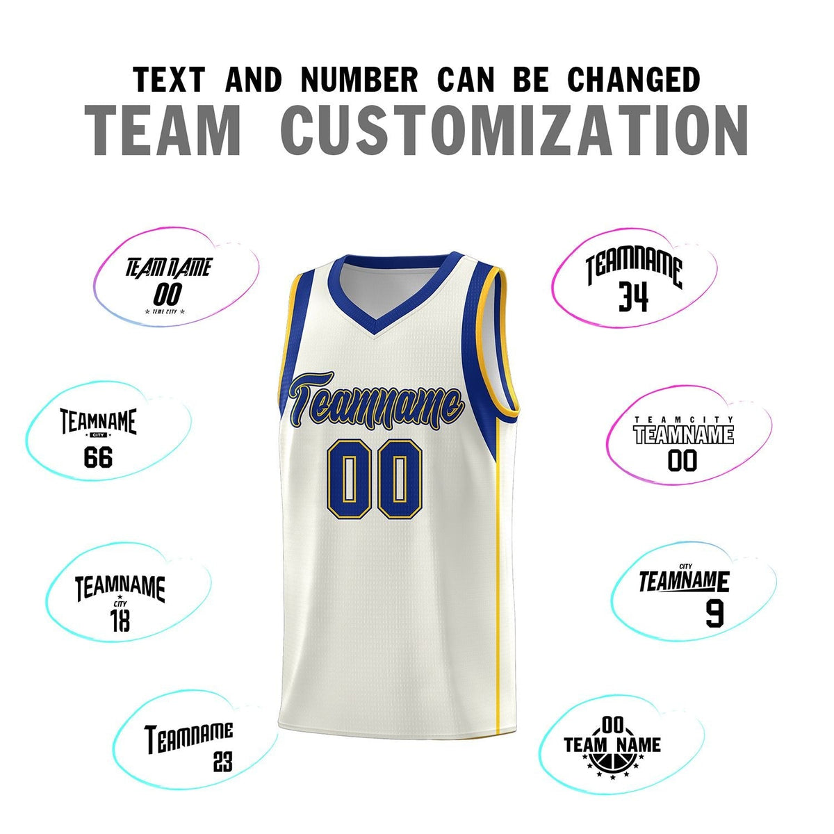 Custom Cream Royal-Gold Sleeve Color Blocking Classic Sets Sports Uniform Basketball Jersey