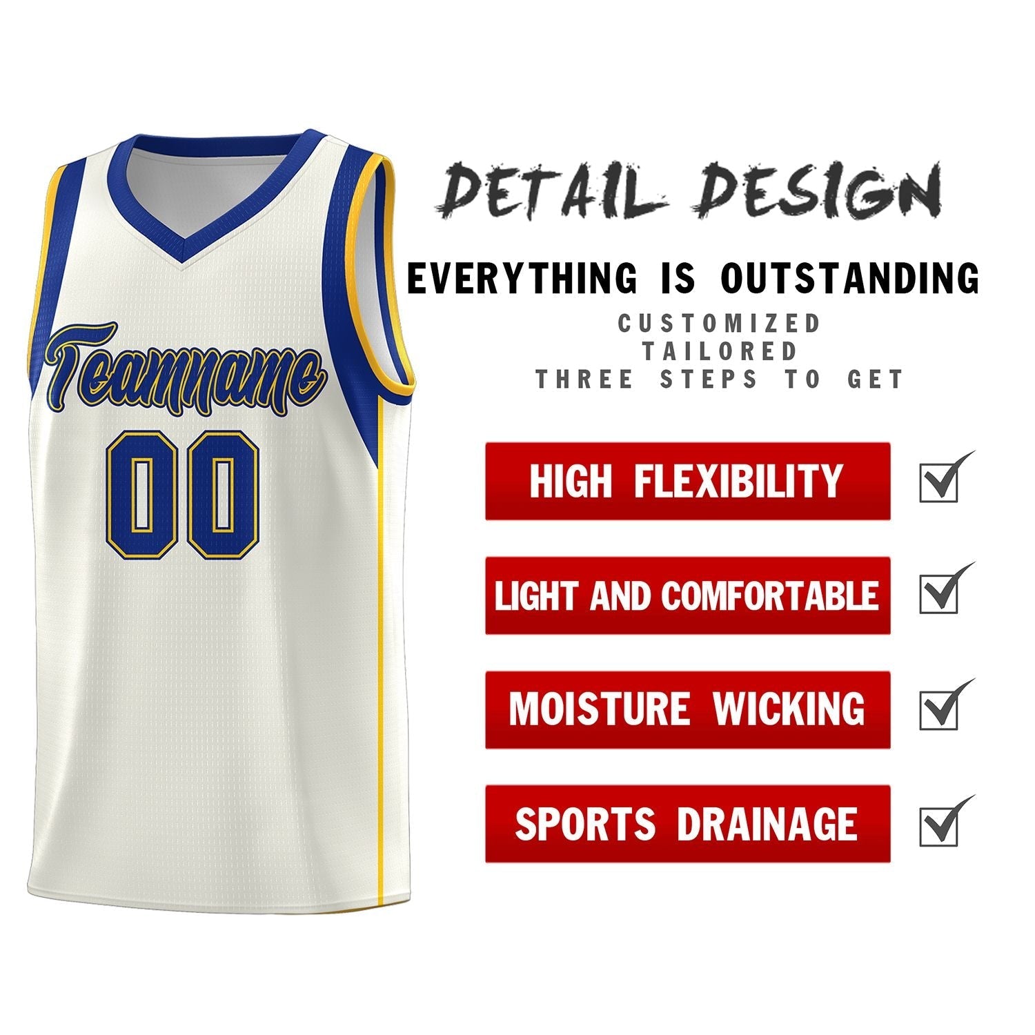 Custom Cream Royal-Gold Sleeve Color Blocking Classic Sets Sports Uniform Basketball Jersey
