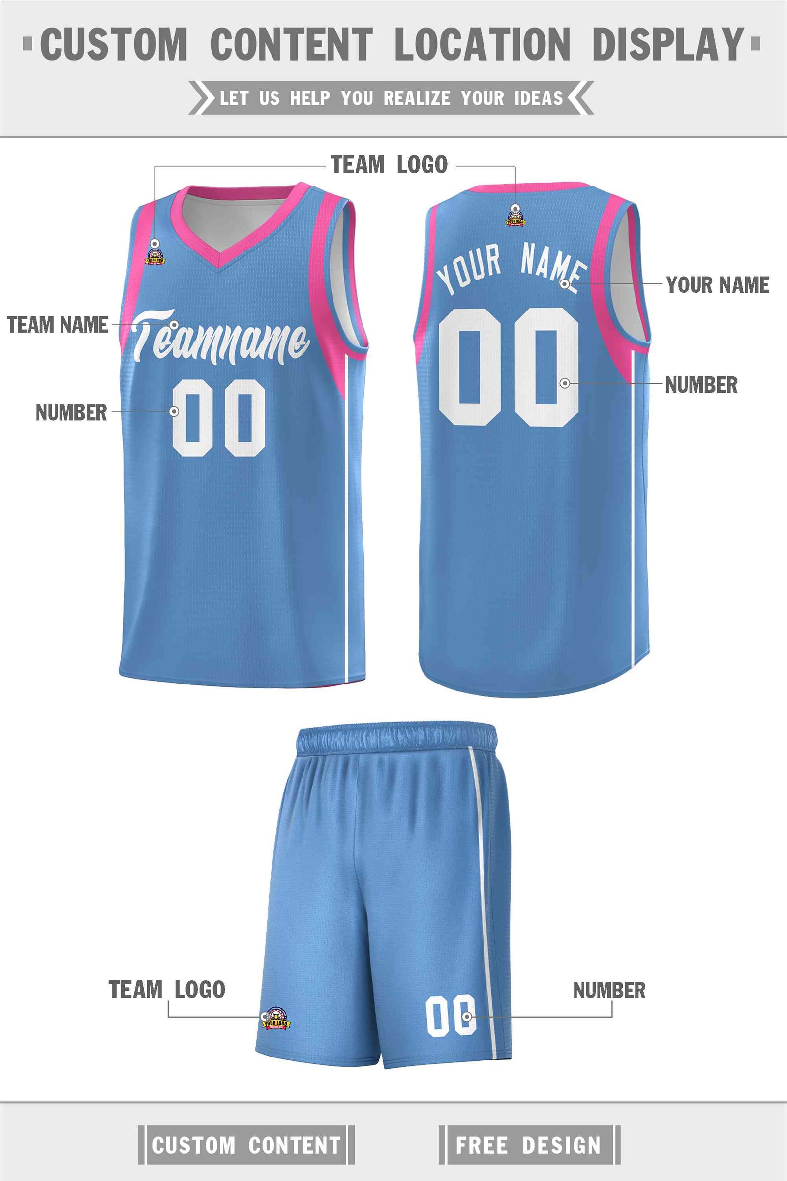 Custom Light Blue White Sleeve Color Blocking Classic Sets Sports Uniform Basketball Jersey
