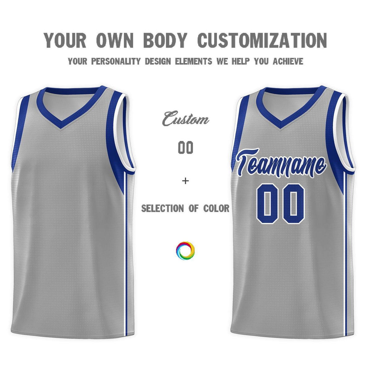 Custom Gray Royal-White Sleeve Color Blocking Classic Sets Sports Uniform Basketball Jersey