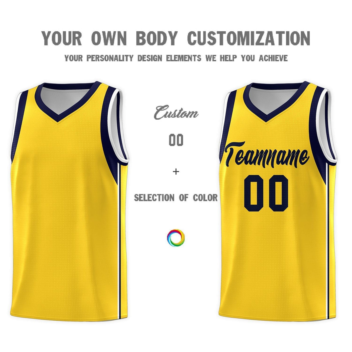 Custom Gold Navy Sleeve Color Blocking Classic Sets Sports Uniform Basketball Jersey