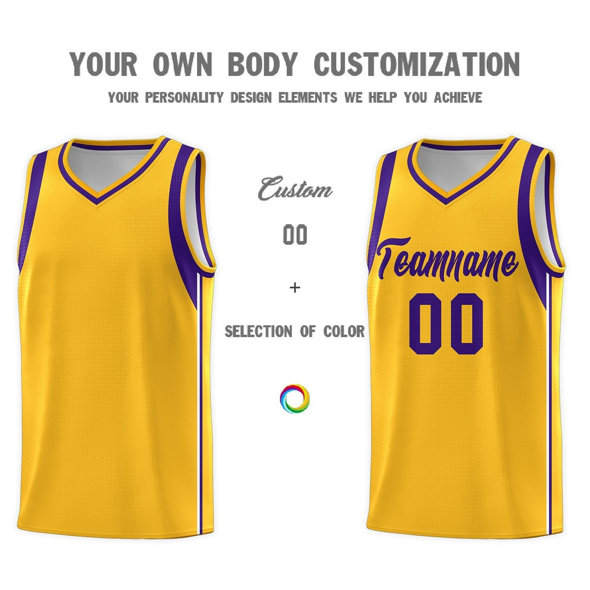 Custom Gold Purple Sleeve Color Blocking Classic Sets Sports Uniform Basketball Jersey