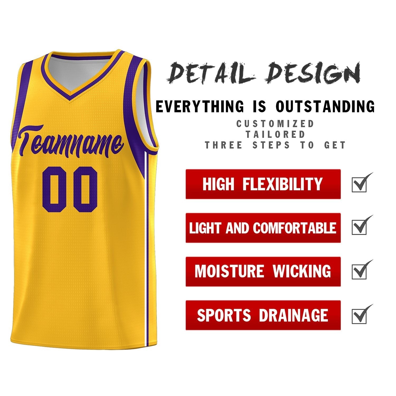 Custom Gold Purple Sleeve Color Blocking Classic Sets Sports Uniform Basketball Jersey