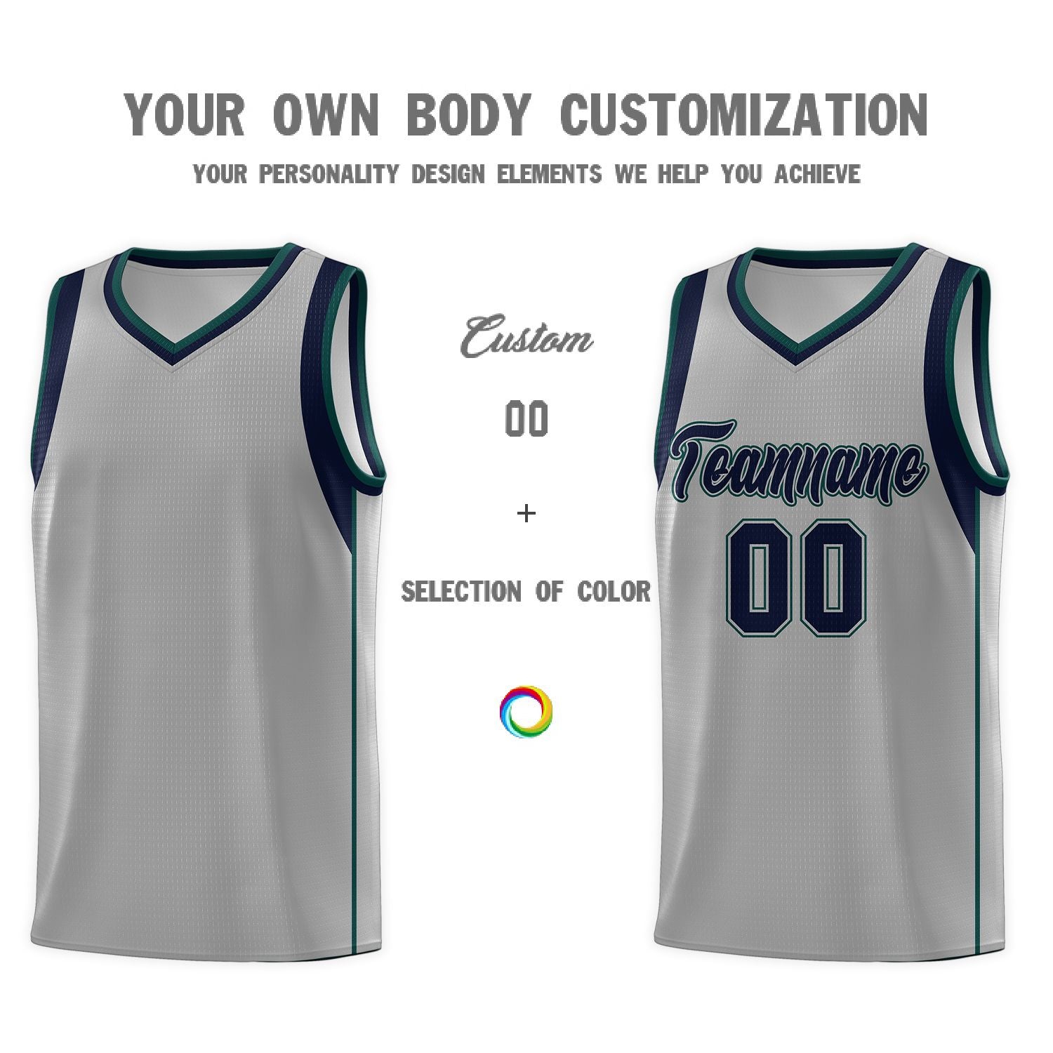 Custom Gray Navy-Green Sleeve Color Blocking Classic Sets Sports Uniform Basketball Jersey