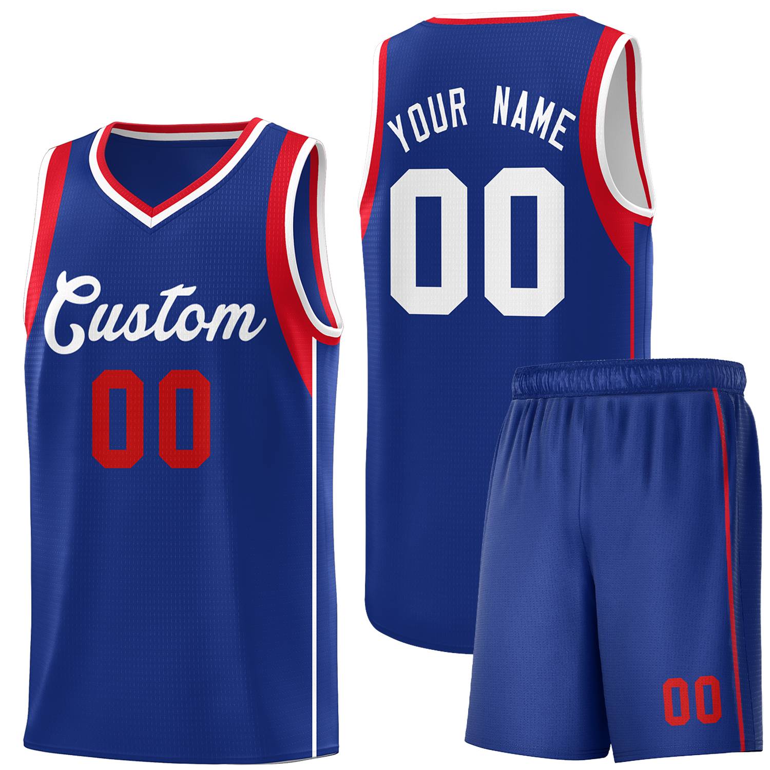 Custom Royal White-Red Sleeve Color Blocking Classic Sets Sports Uniform Basketball Jersey