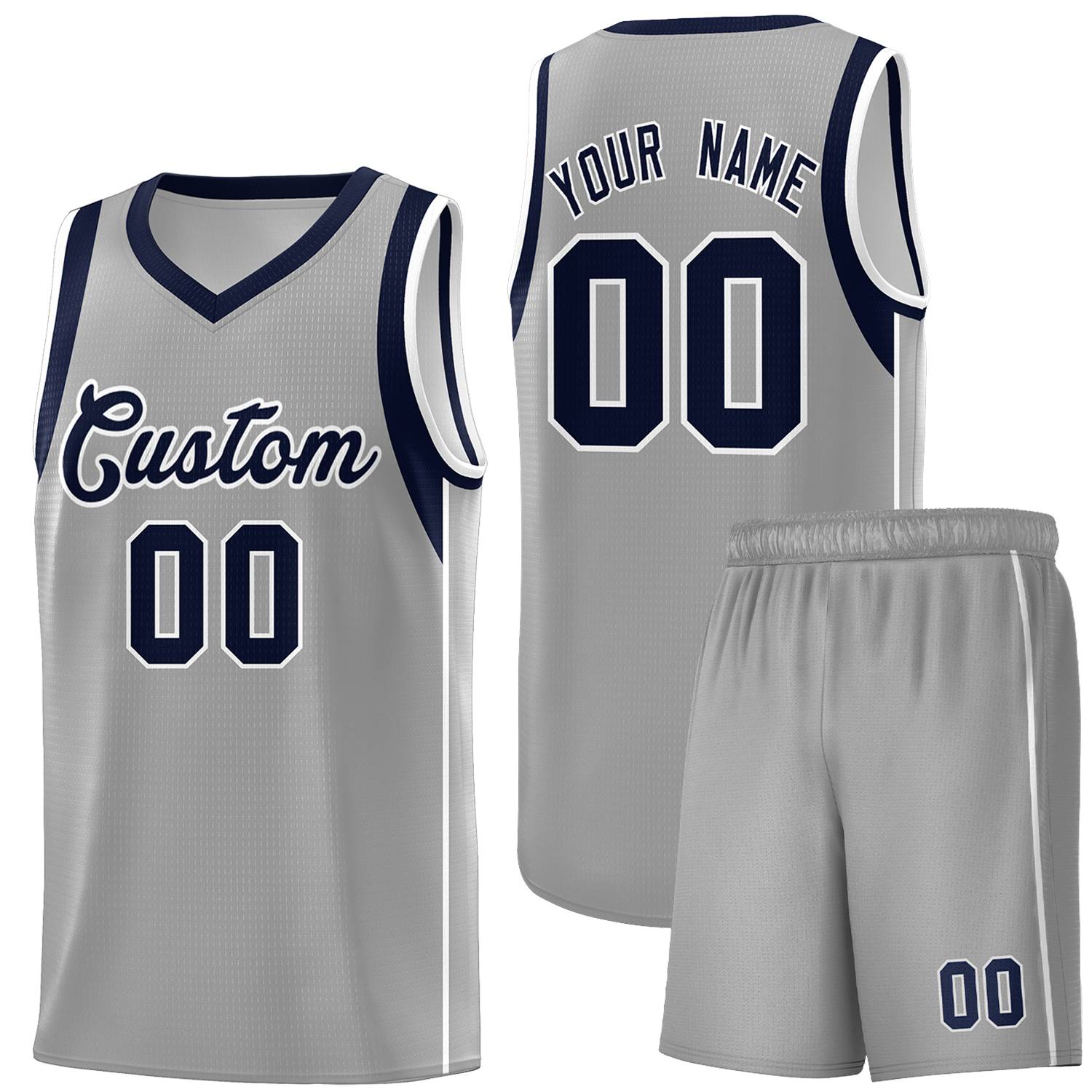 Custom Gray Navy-White Sleeve Color Blocking Classic Sets Sports Uniform Basketball Jersey