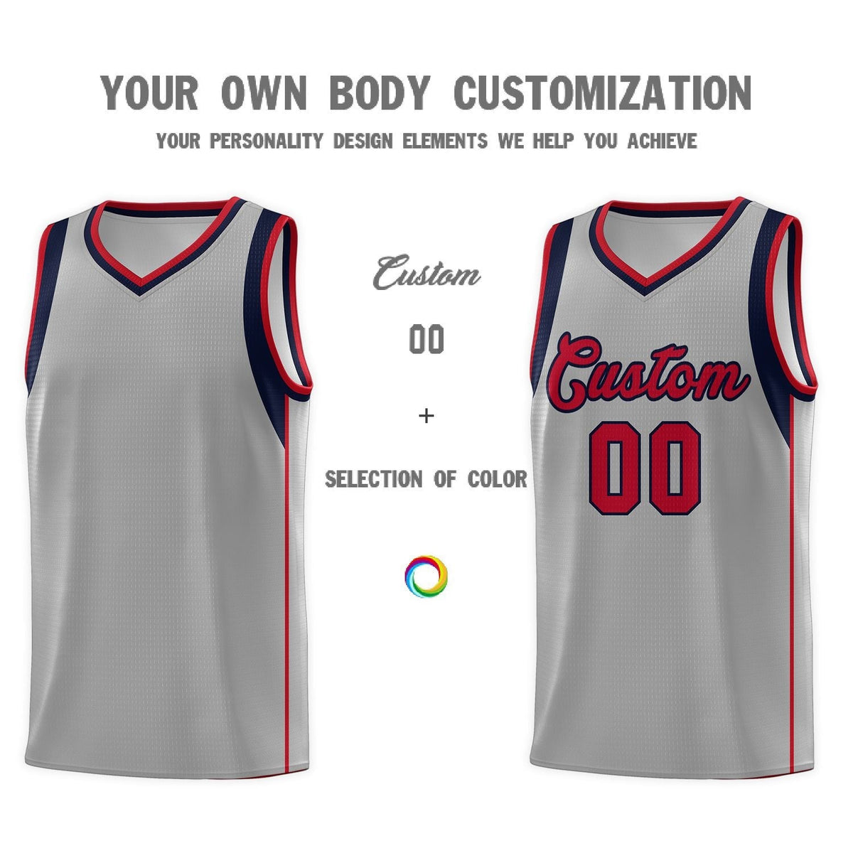 Custom Gray Navy-Red Sleeve Color Blocking Classic Sets Sports Uniform Basketball Jersey