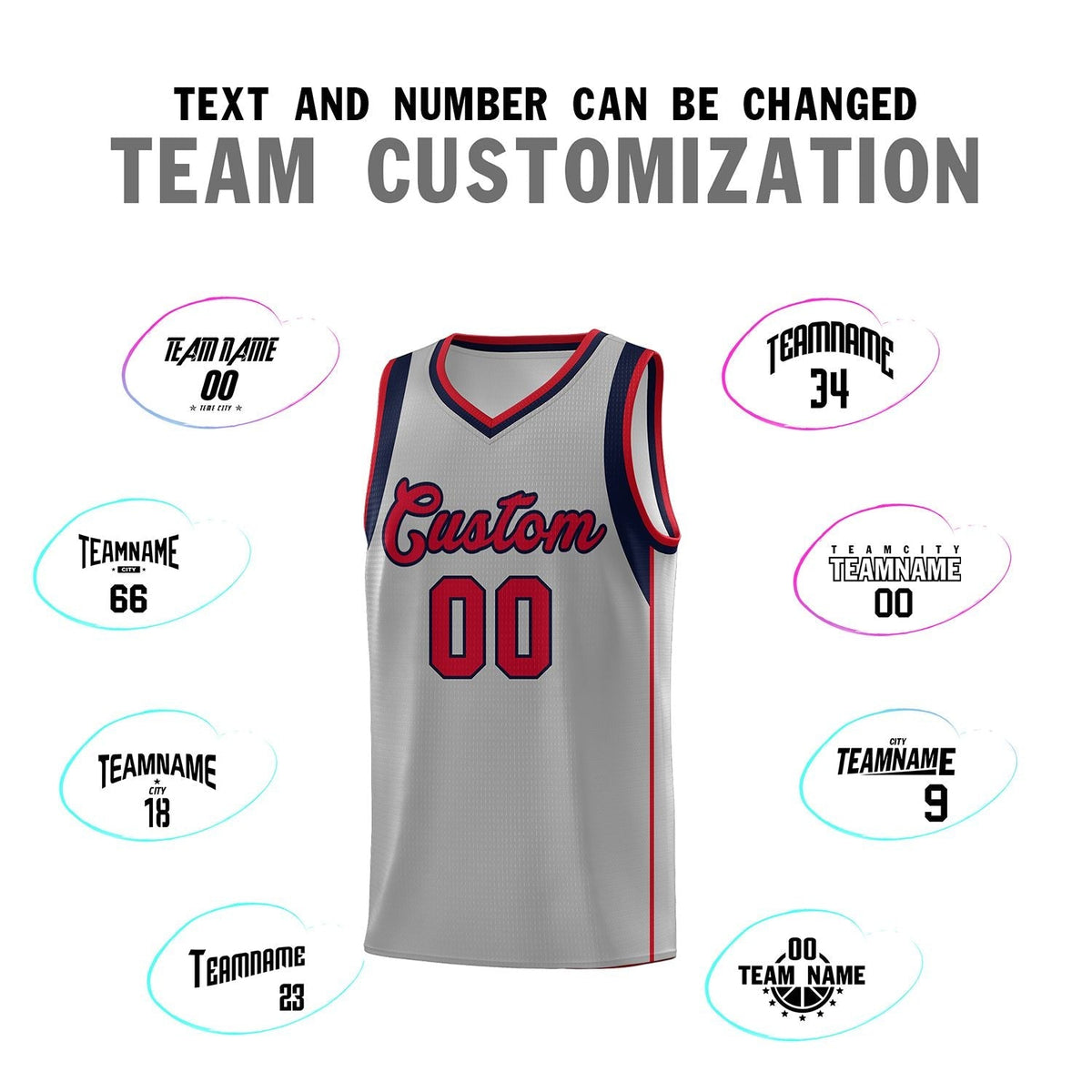 Custom Gray Navy-Red Sleeve Color Blocking Classic Sets Sports Uniform Basketball Jersey