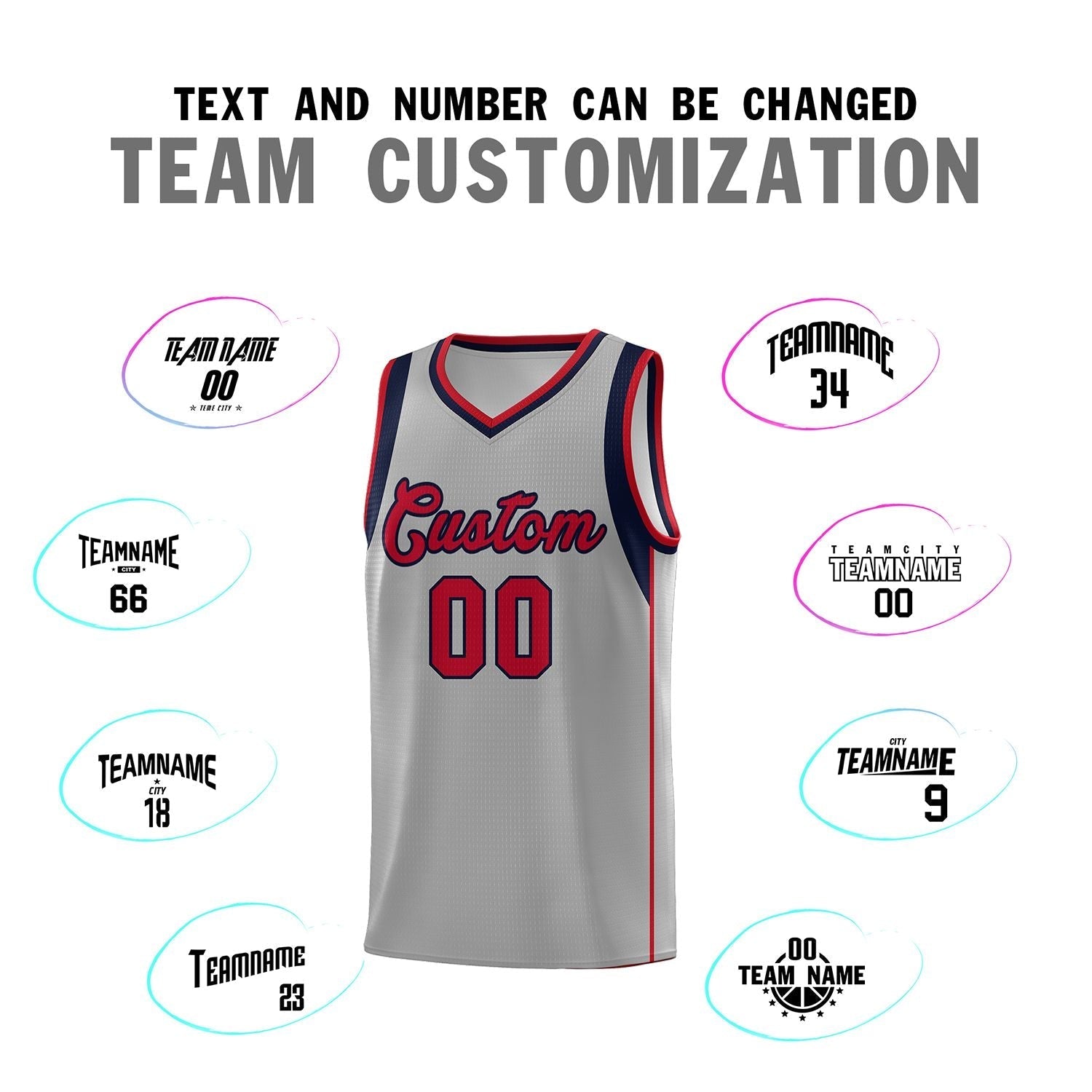 Custom Gray Navy-Red Sleeve Color Blocking Classic Sets Sports Uniform Basketball Jersey