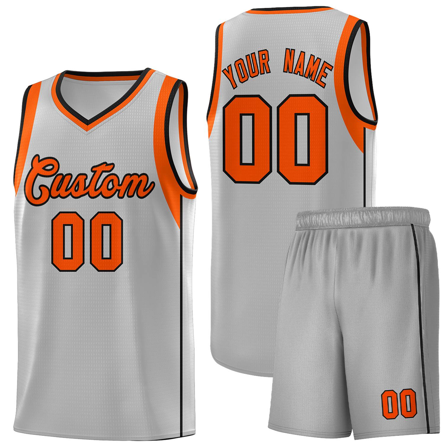 Custom Gray Orange-Black Sleeve Color Blocking Classic Sets Sports Uniform Basketball Jersey