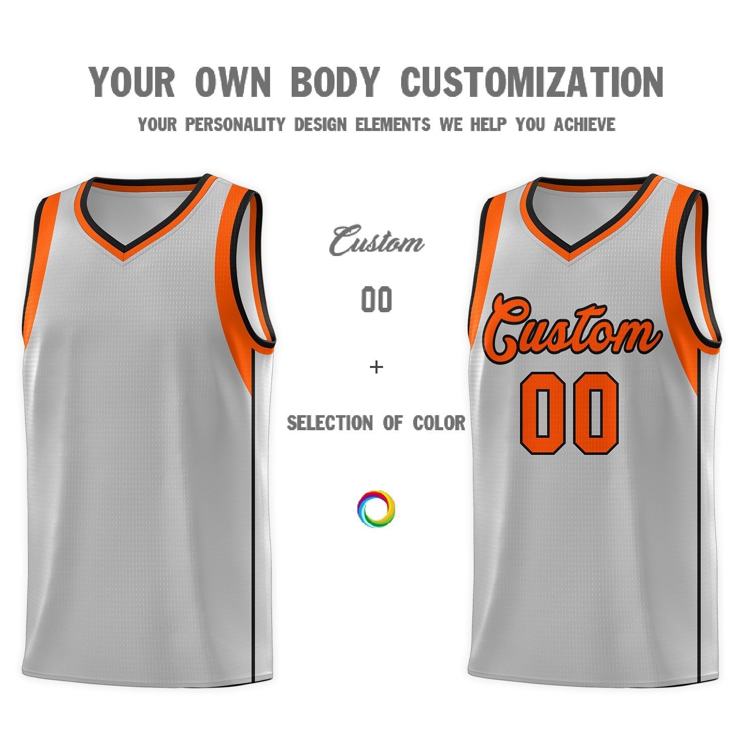 Custom Gray Orange-Black Sleeve Color Blocking Classic Sets Sports Uniform Basketball Jersey