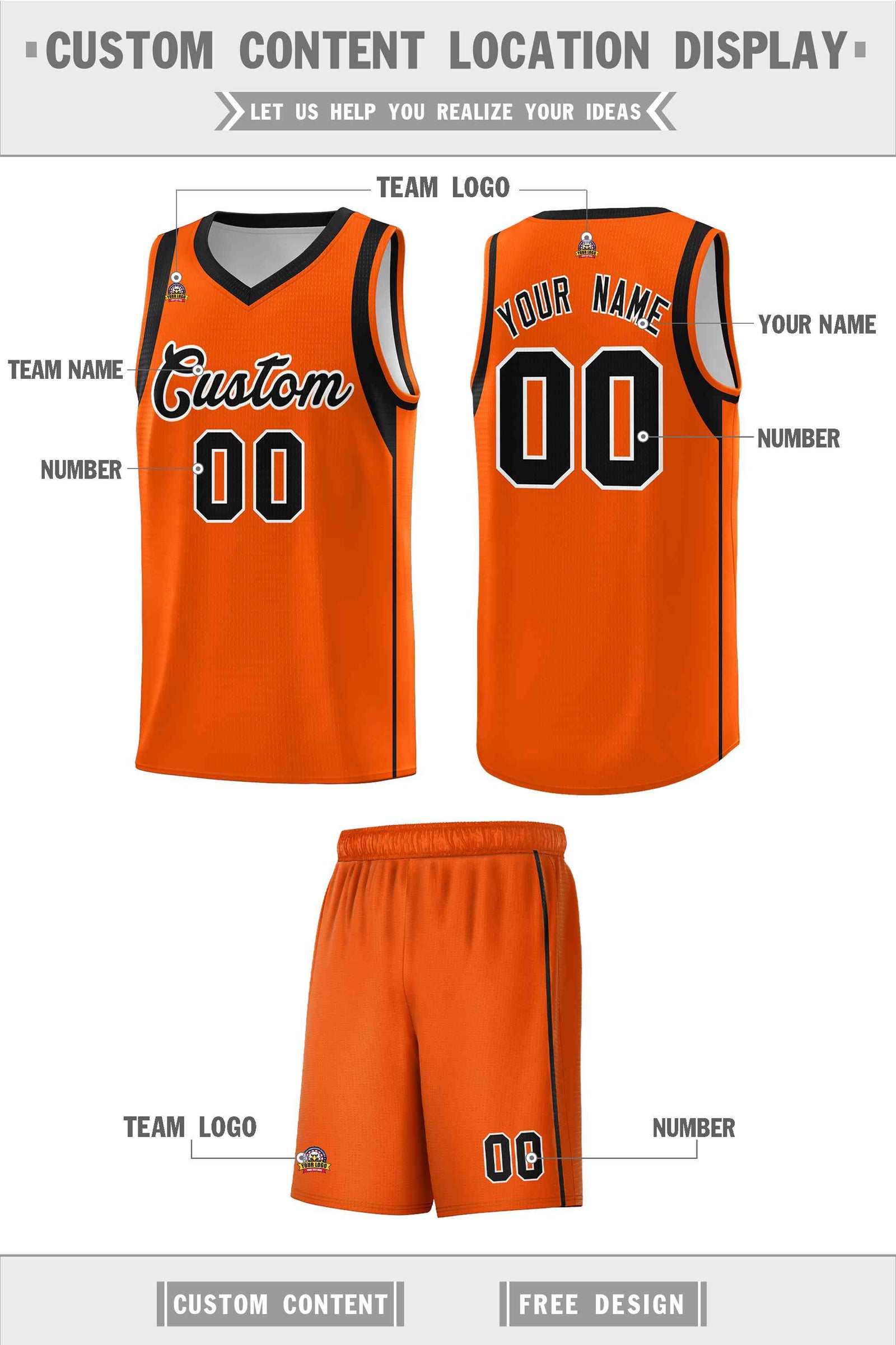 Custom Orange Black-White Sleeve Color Blocking Classic Sets Sports Uniform Basketball Jersey