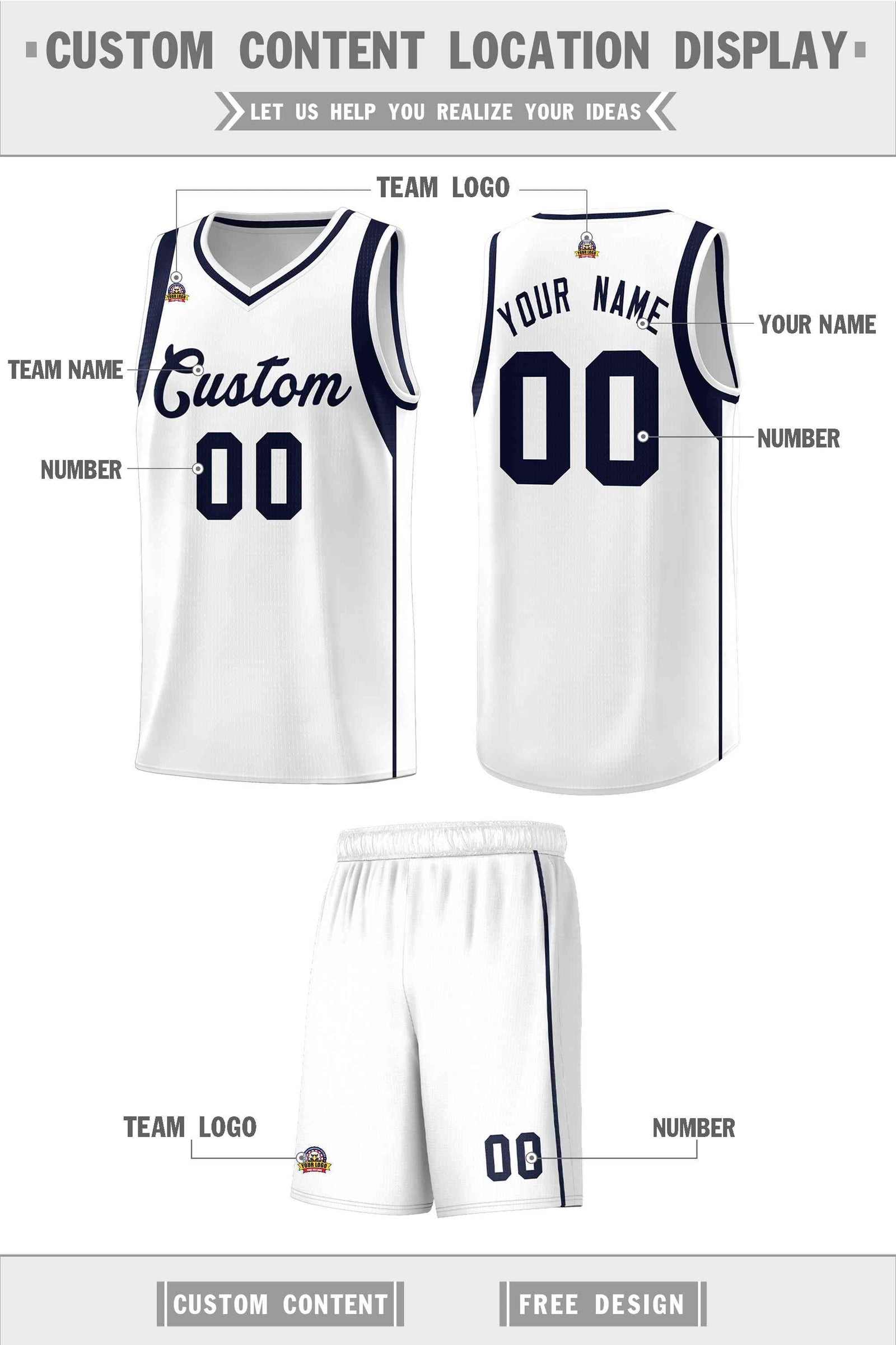 Custom White Navy Sleeve Color Blocking Classic Sets Sports Uniform Basketball Jersey