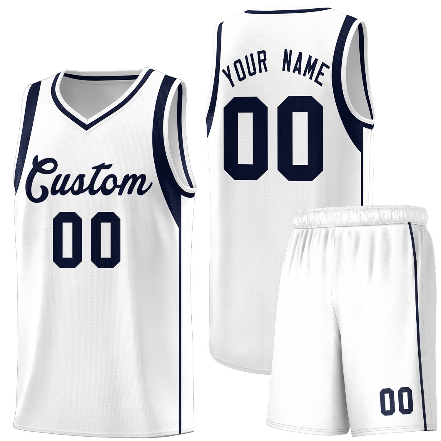 Custom White Navy Sleeve Color Blocking Classic Sets Sports Uniform Basketball Jersey