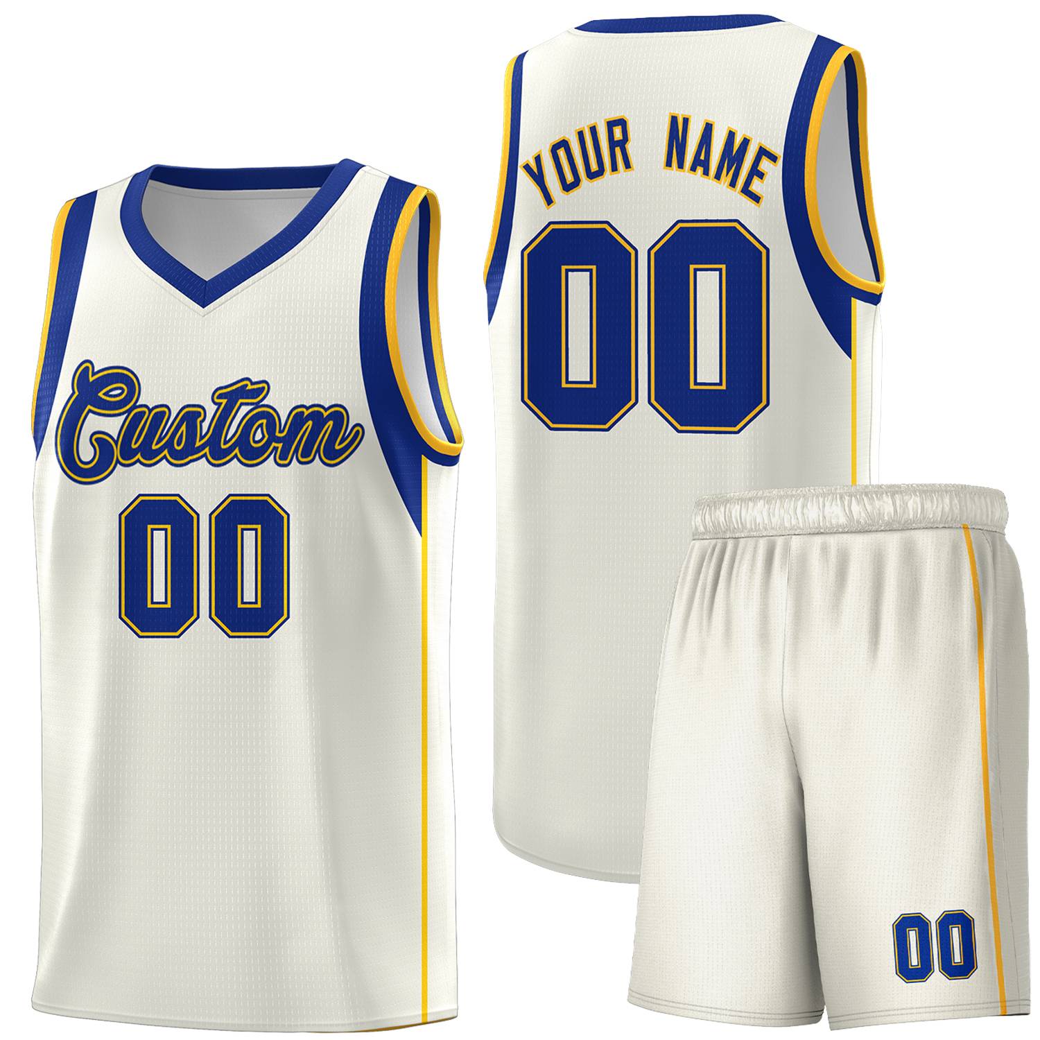 Custom Cream Royal-Gold Sleeve Color Blocking Classic Sets Sports Uniform Basketball Jersey