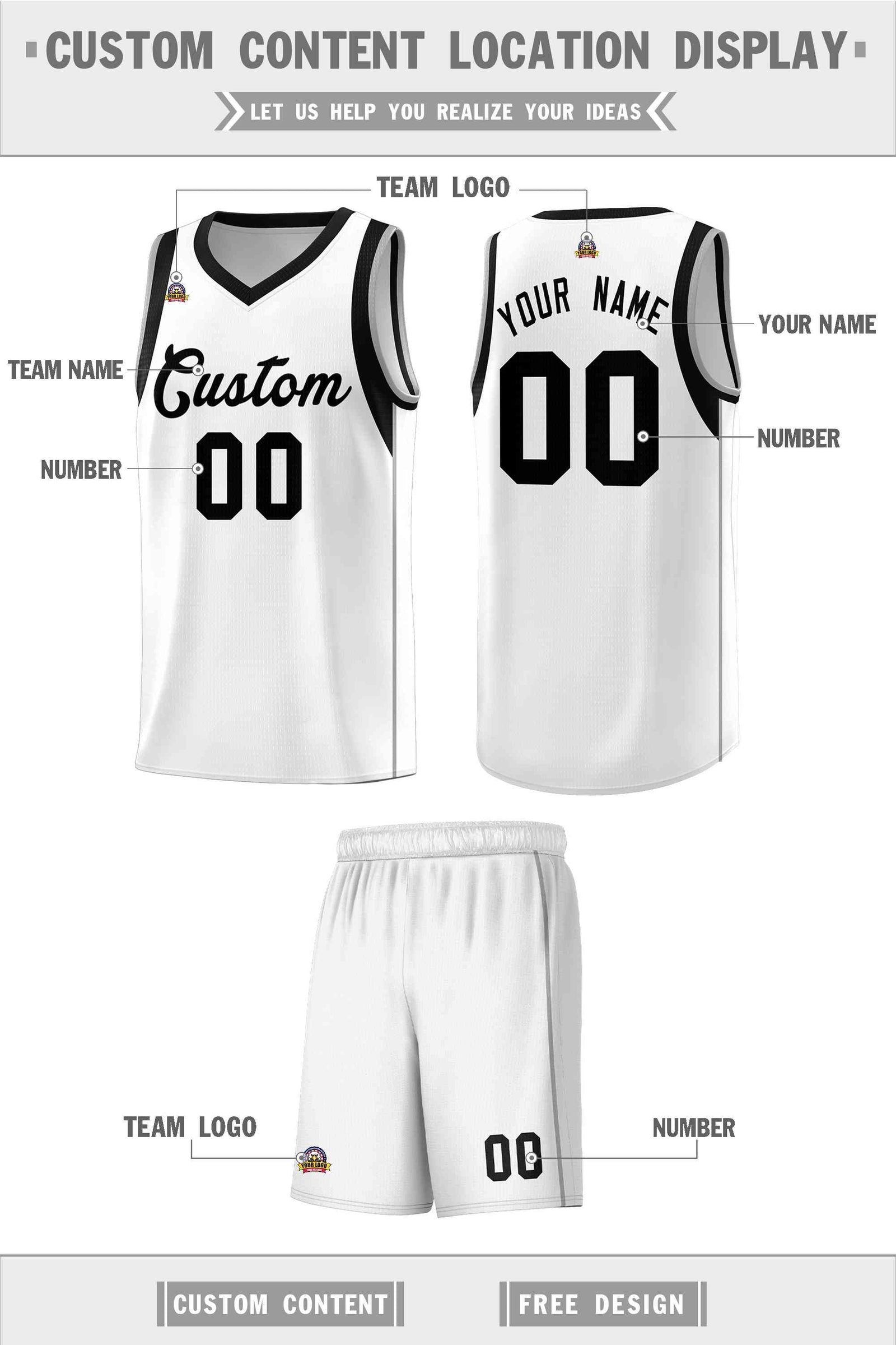 Custom White Black Sleeve Color Blocking Classic Sets Sports Uniform Basketball Jersey