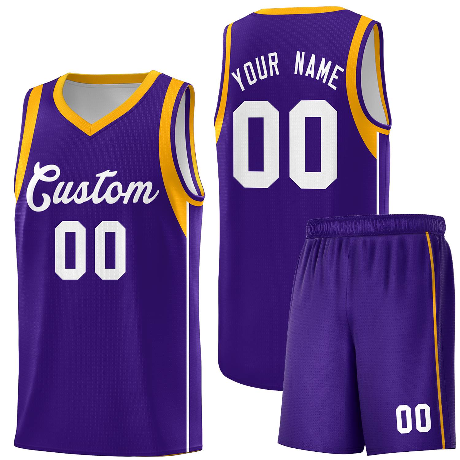 Custom Purple White-Gold Sleeve Color Blocking Classic Sets Sports Uniform Basketball Jersey
